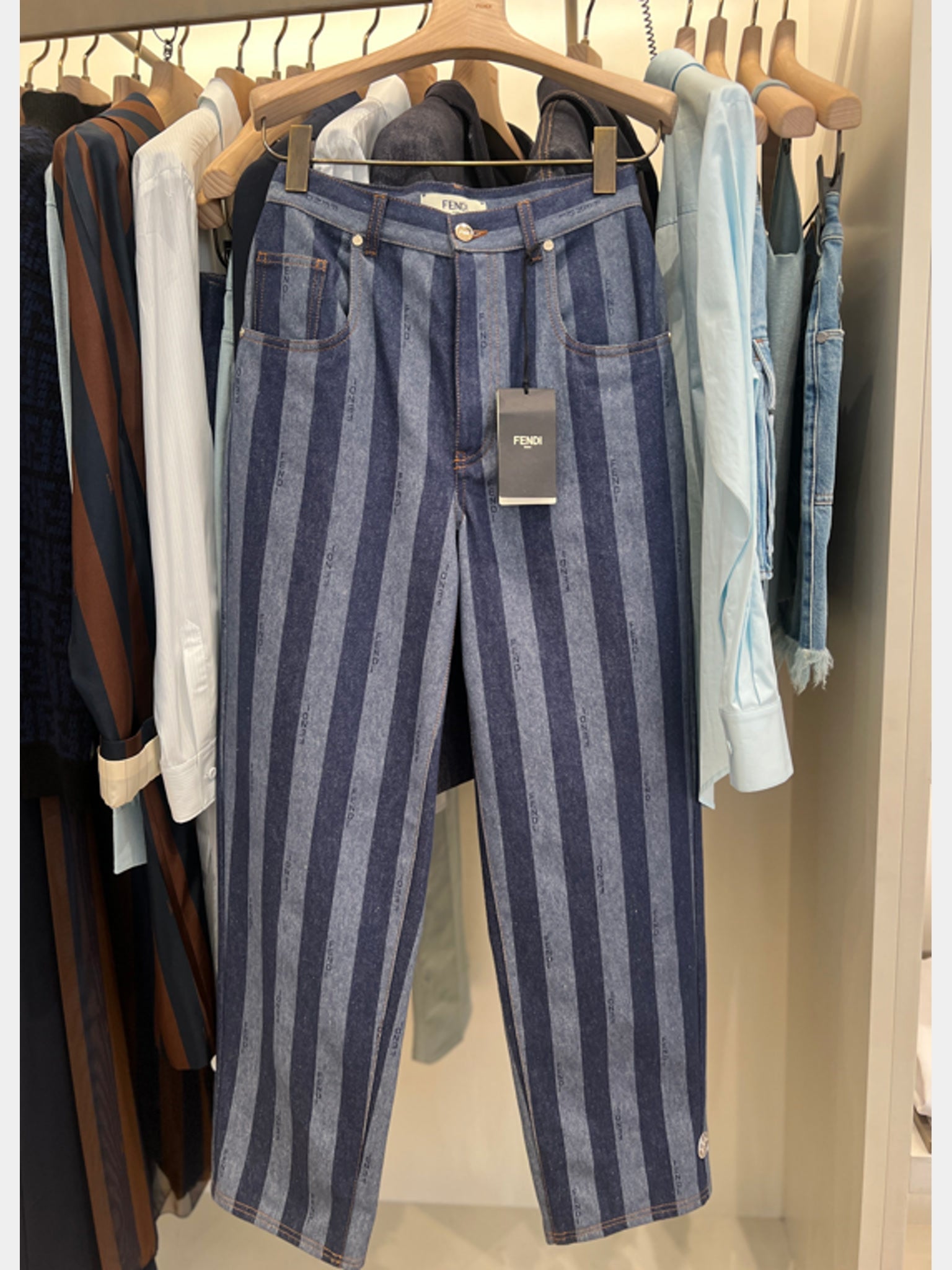 Fendi Spodnie Damskie Niebieskie w paskiFendi