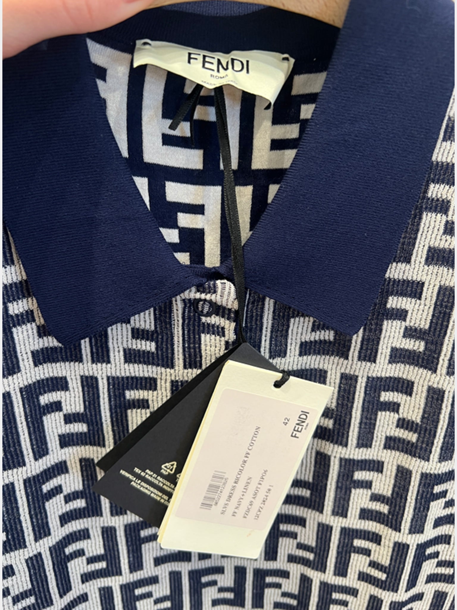 Fendi sukienka Navy Linen z logoFendi