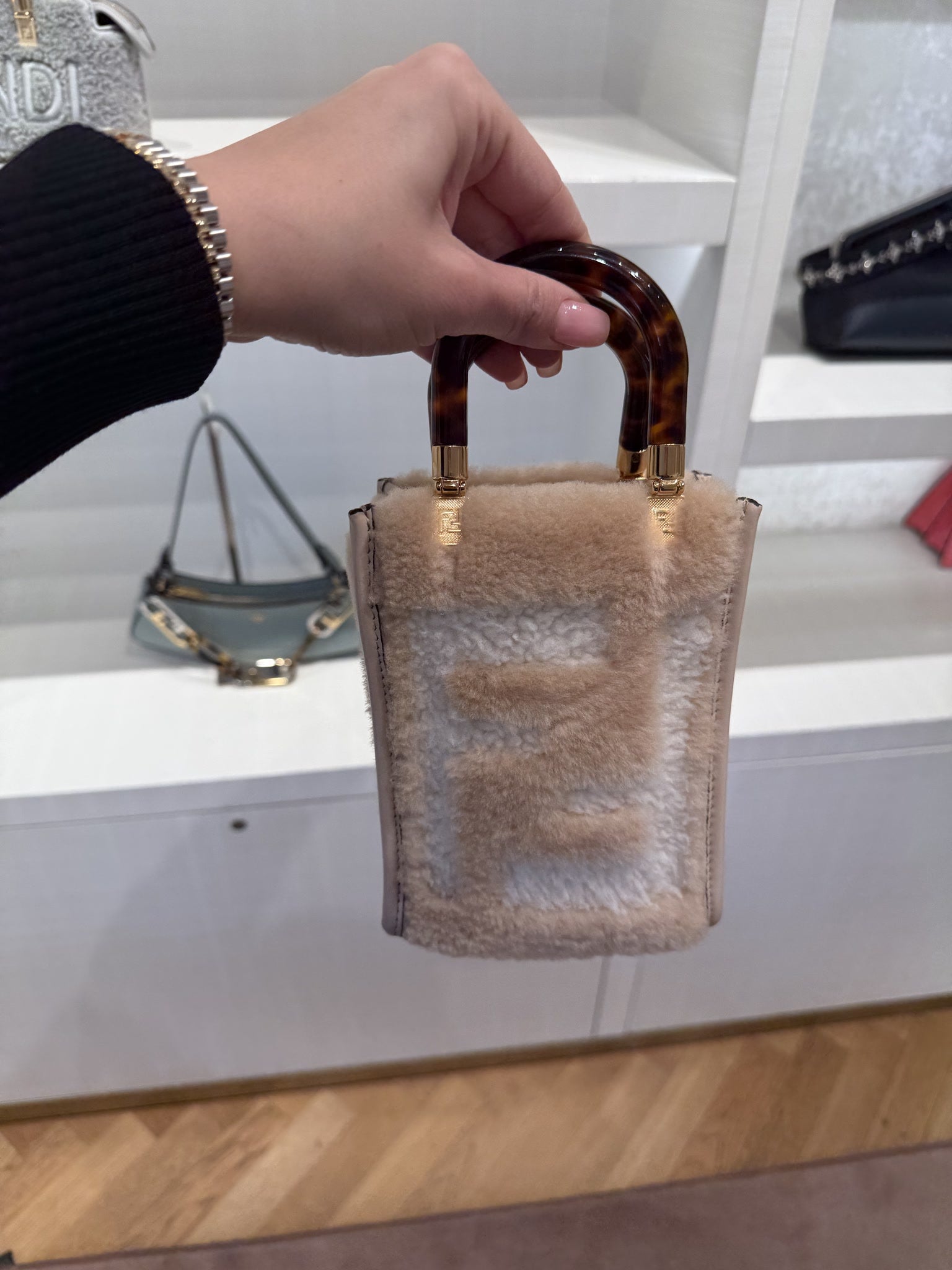 Fendi White Lamb Fur Calf LeatherFendi