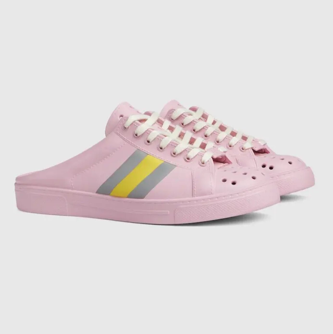 Gucci Ace Web Rubber Mules pinkGucci