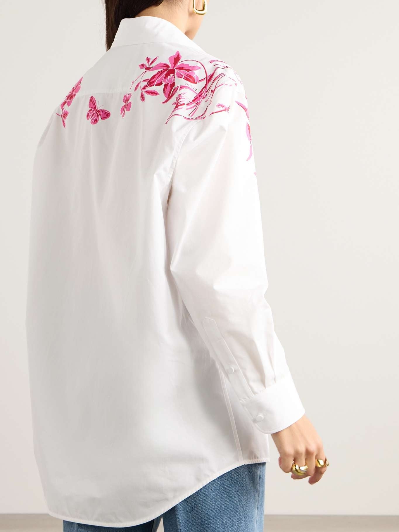 GUCCI Floral - print cotton - poplin shirt white and pinkGucci