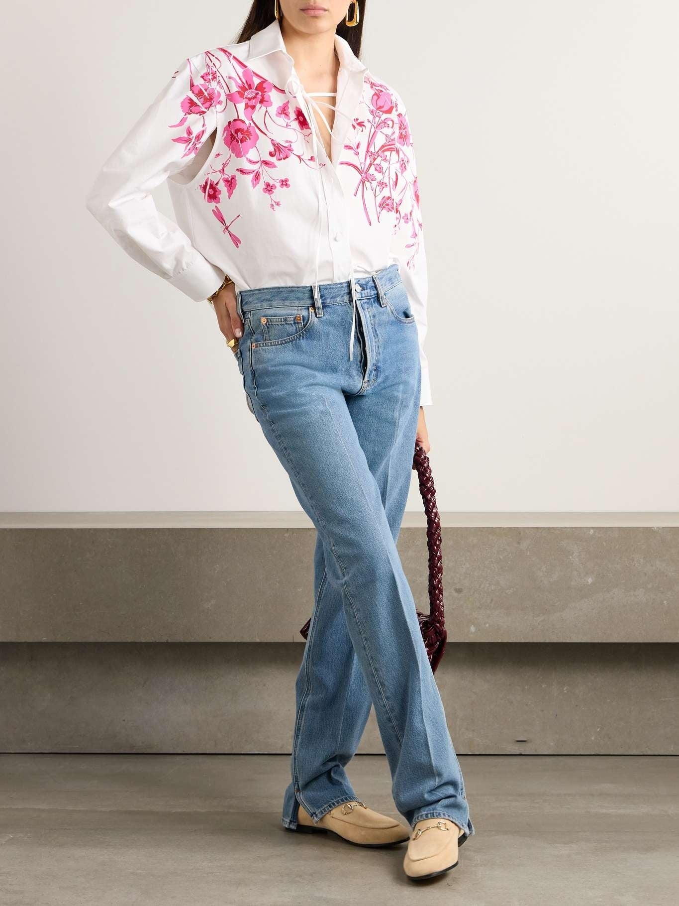 GUCCI Floral - print cotton - poplin shirt white and pinkGucci