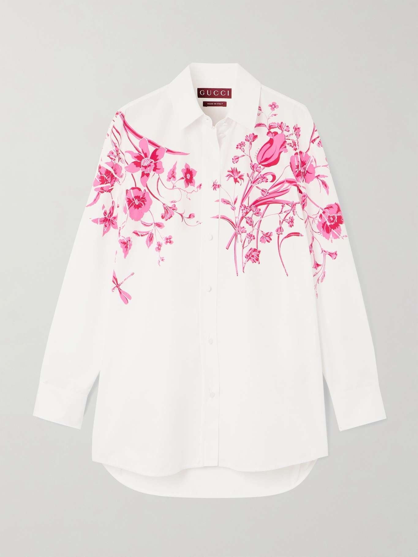 GUCCI Floral - print cotton - poplin shirt white and pinkGucci