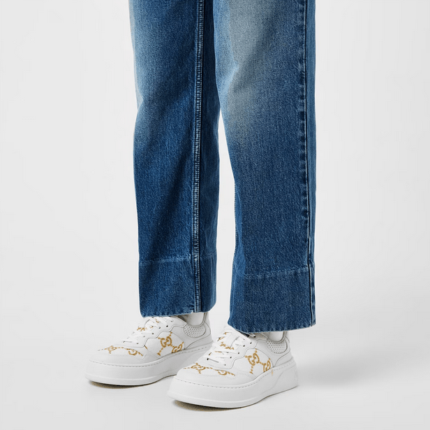 GUCCI Women'S Gg Leather Trainers white and goldGucci