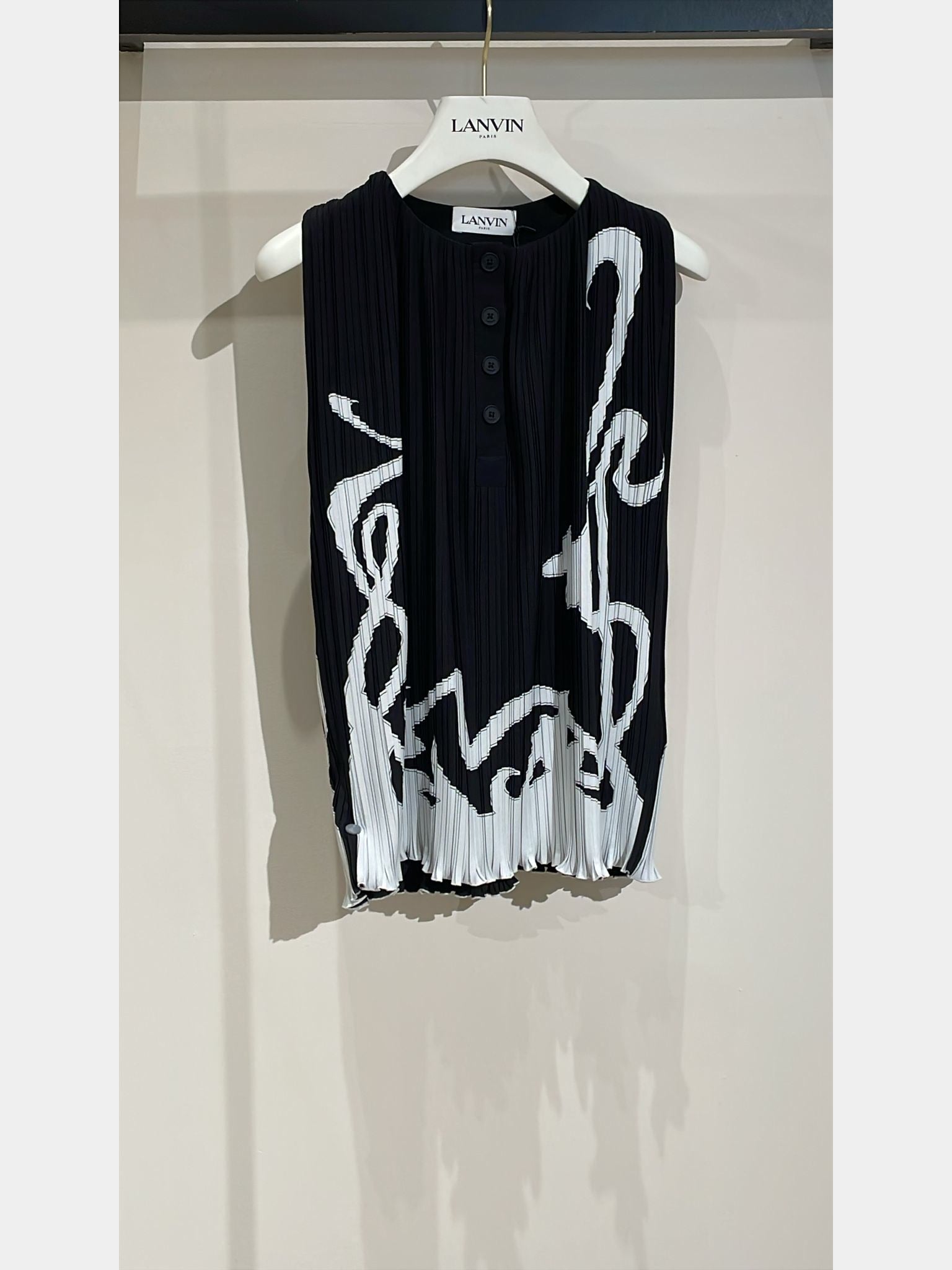Lanvin Abstract - Print Pleated Sleeveless BlouseLanvin