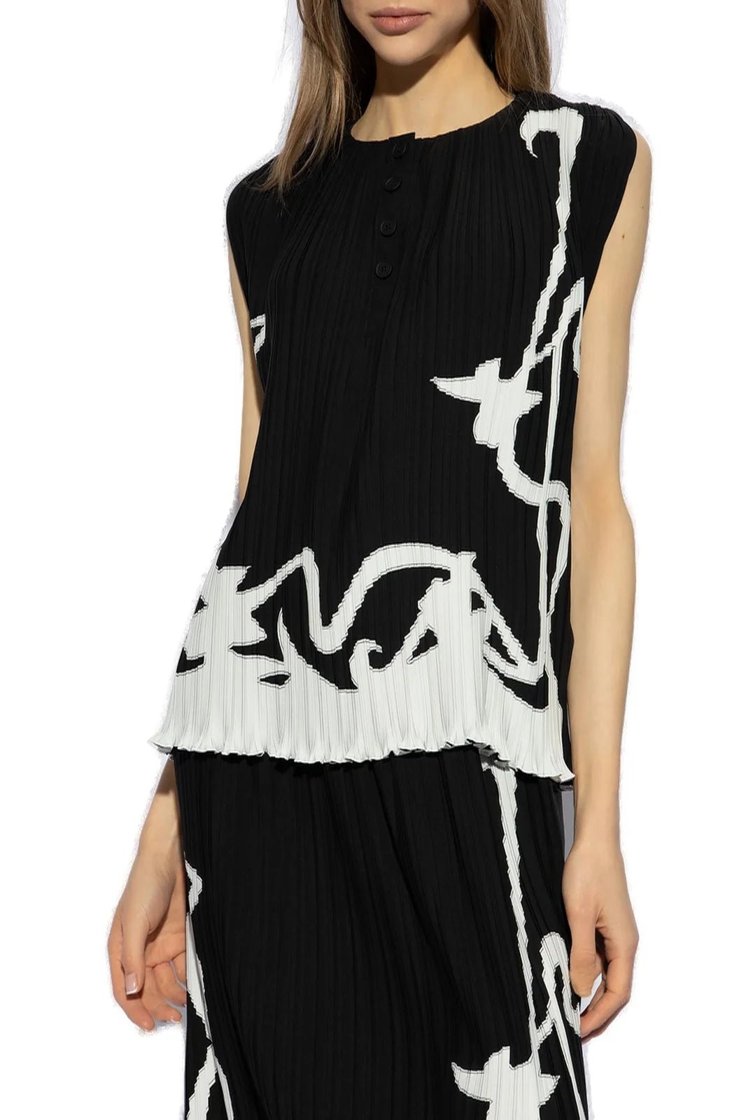 Lanvin Abstract - Print Pleated Sleeveless BlouseLanvin