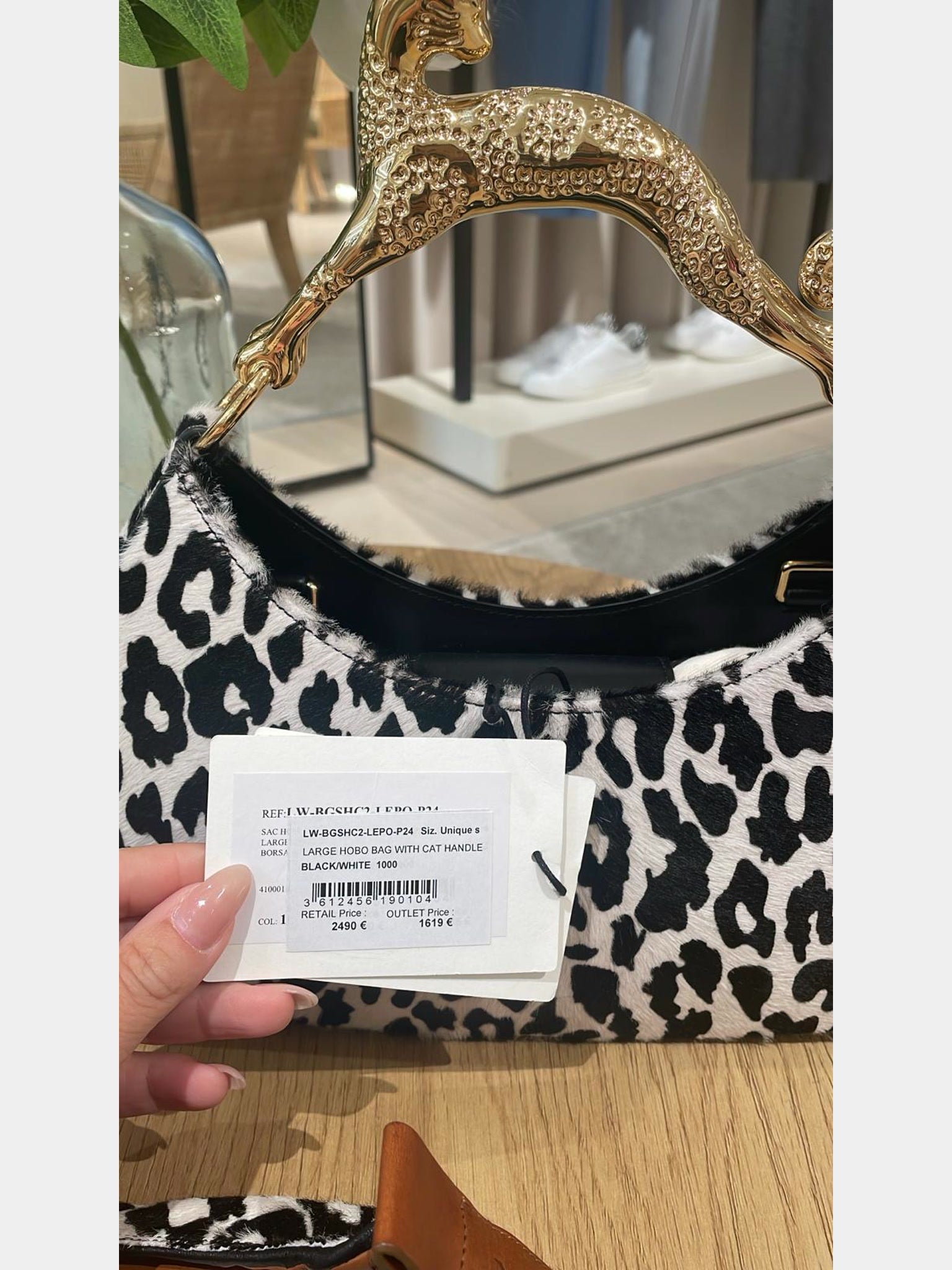 Lanvin Damska torebka Hobo Bag Leopard z uchwytem w kształcie kotaLanvin