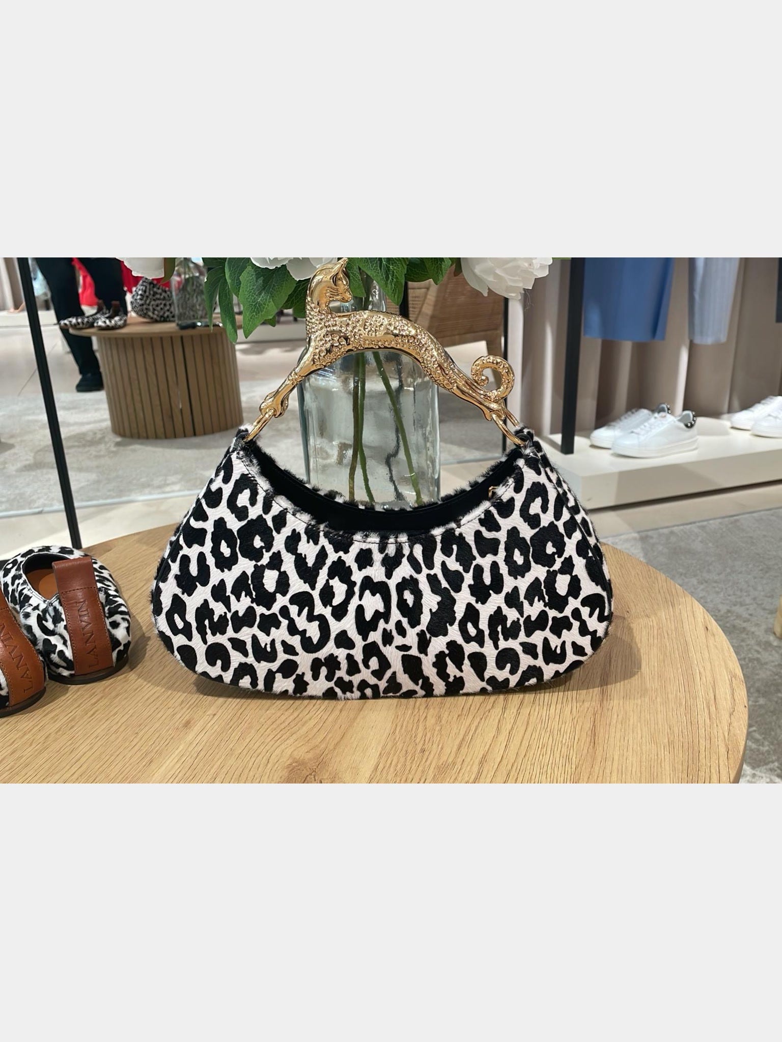 Lanvin Damska torebka Hobo Bag Leopard z uchwytem w kształcie kotaLanvin