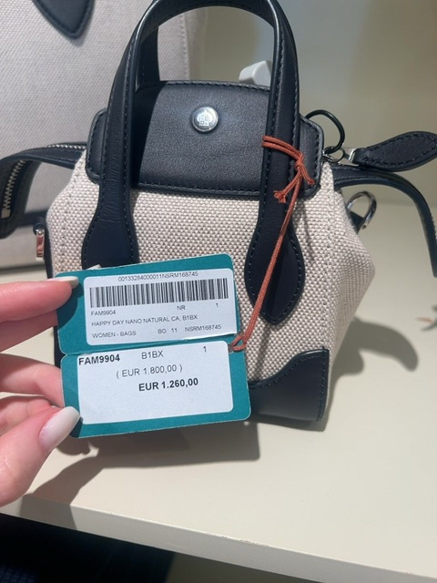 Loro Piana Damska Torebka Beżowo czarna Happy Day Nano Natural CA B1BX FAM9904Loro Piana