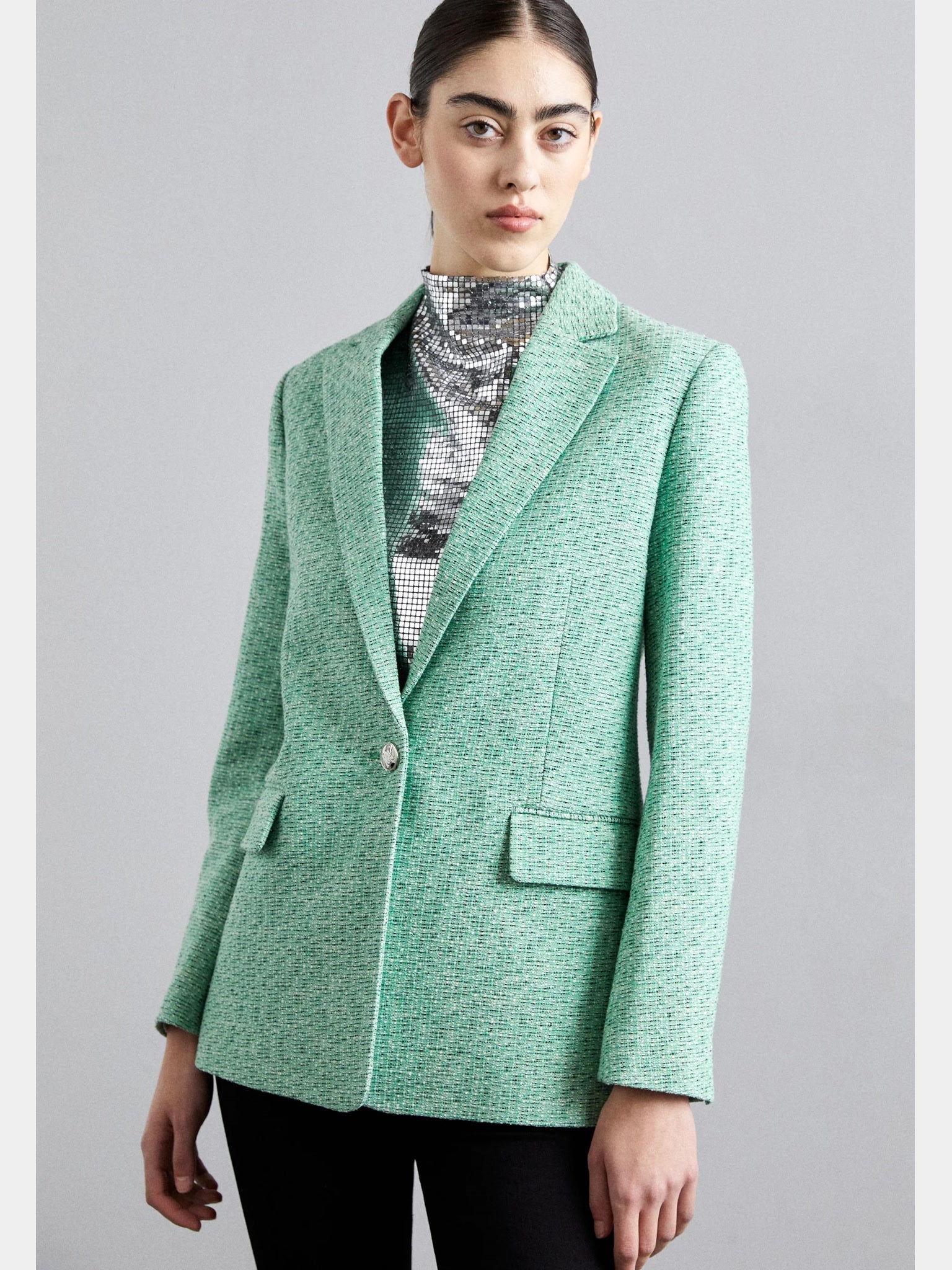 Maje Green Tweed BlazerMaje