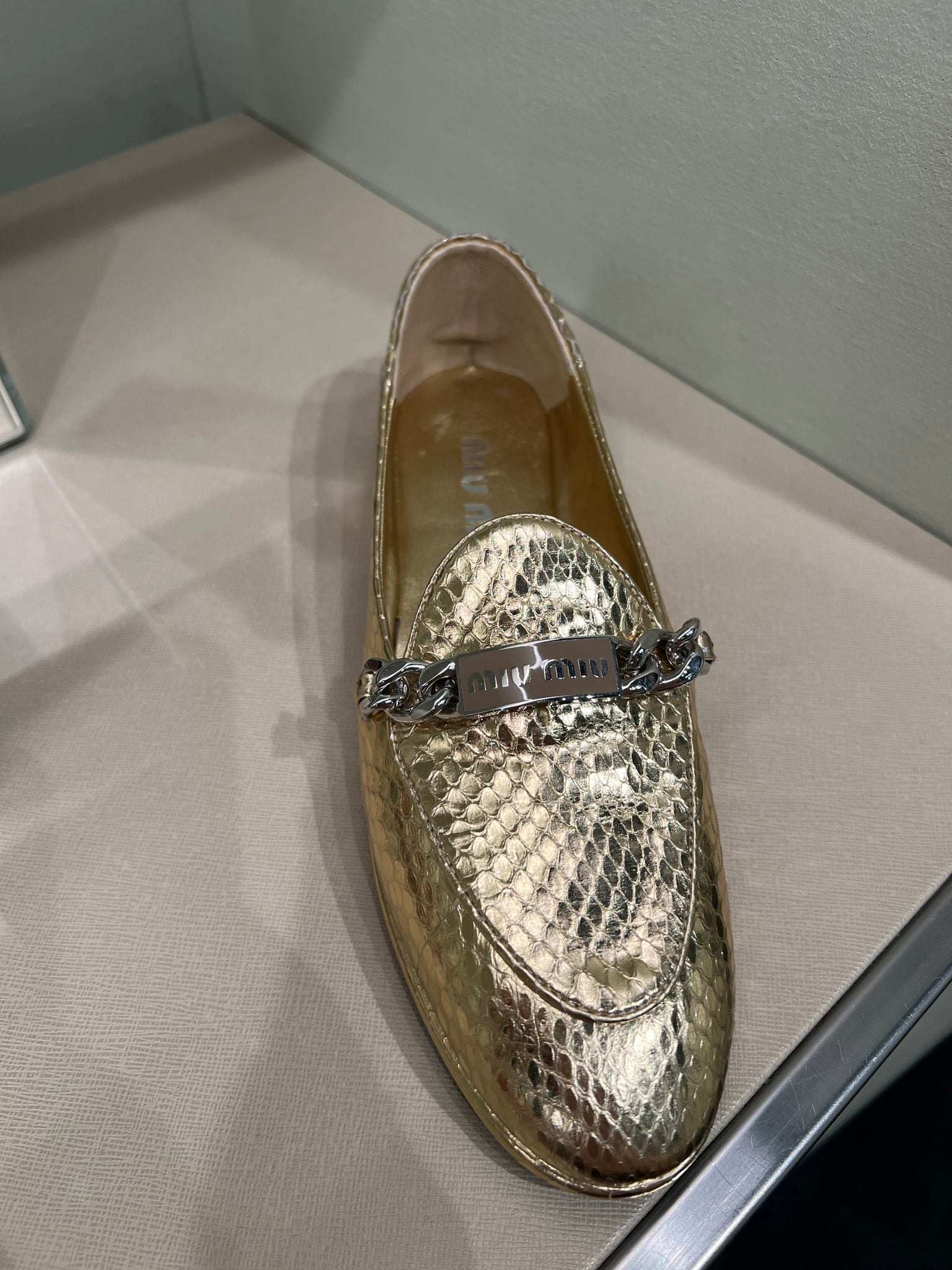 Miu Miu Ayers leather loafers goldMiu Miu