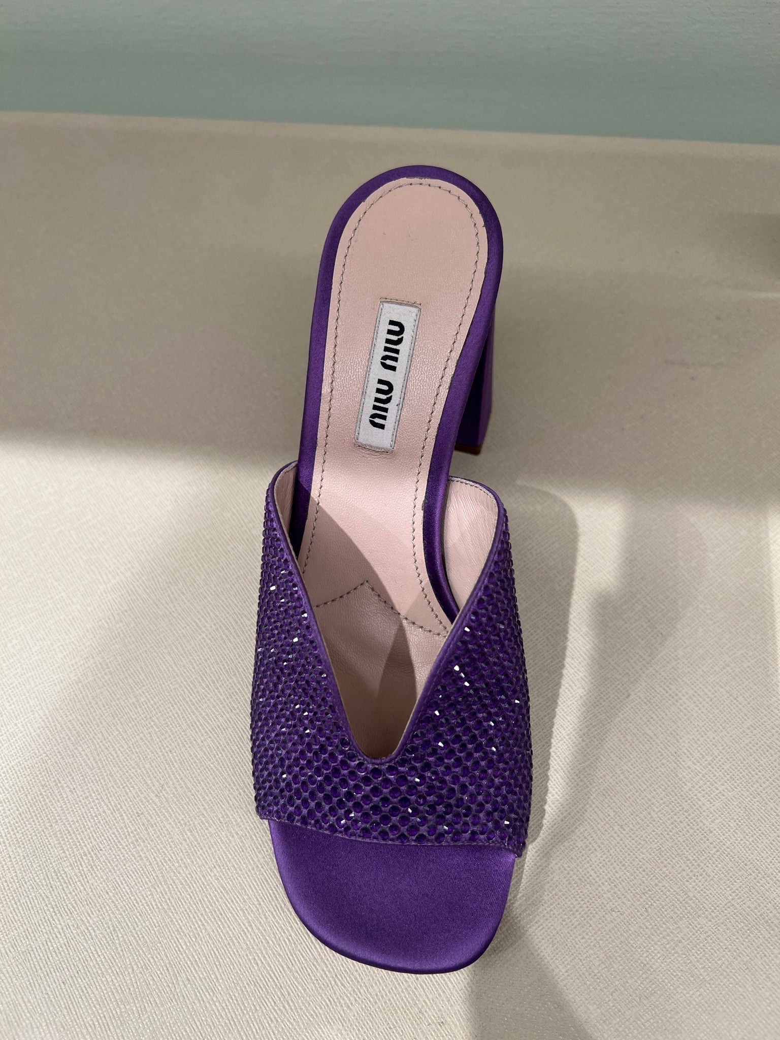 Miu Miu Crystal satin sandals purpleMiu Miu