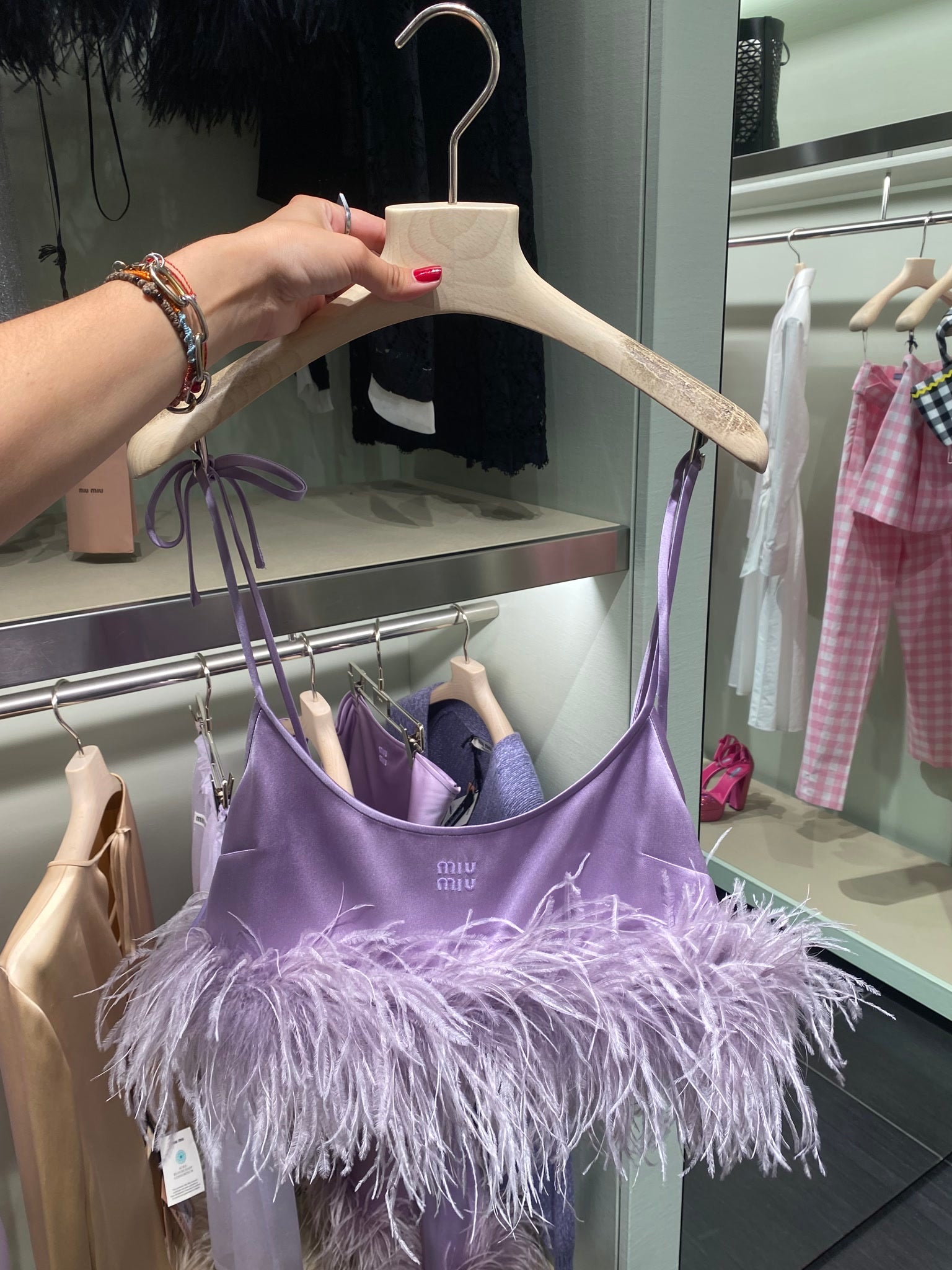 Miu Miu Damska sukienka fioletowa z pióramiMiu Miu