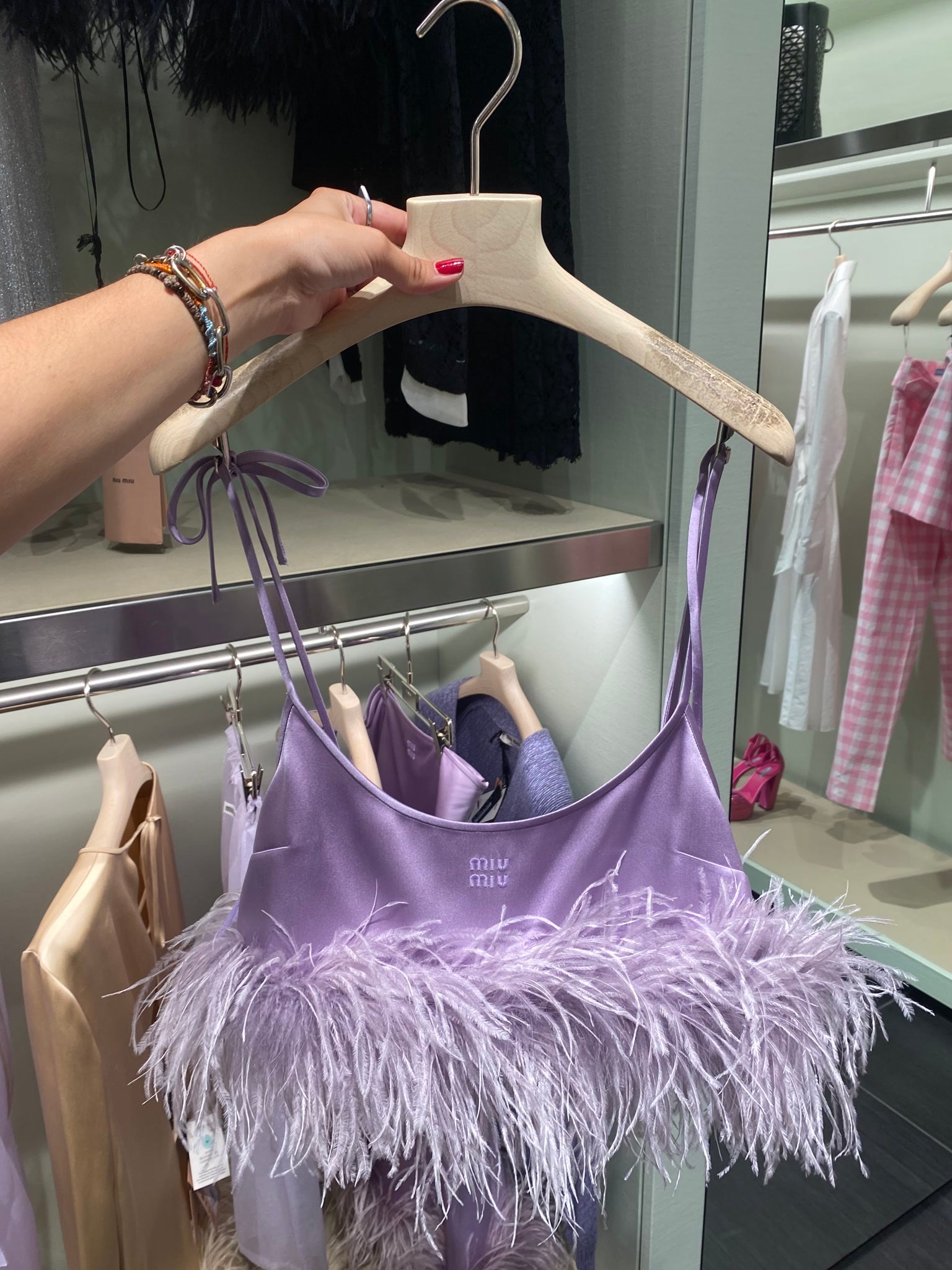 Miu Miu Damska sukienka fioletowa z pióramiMiu Miu