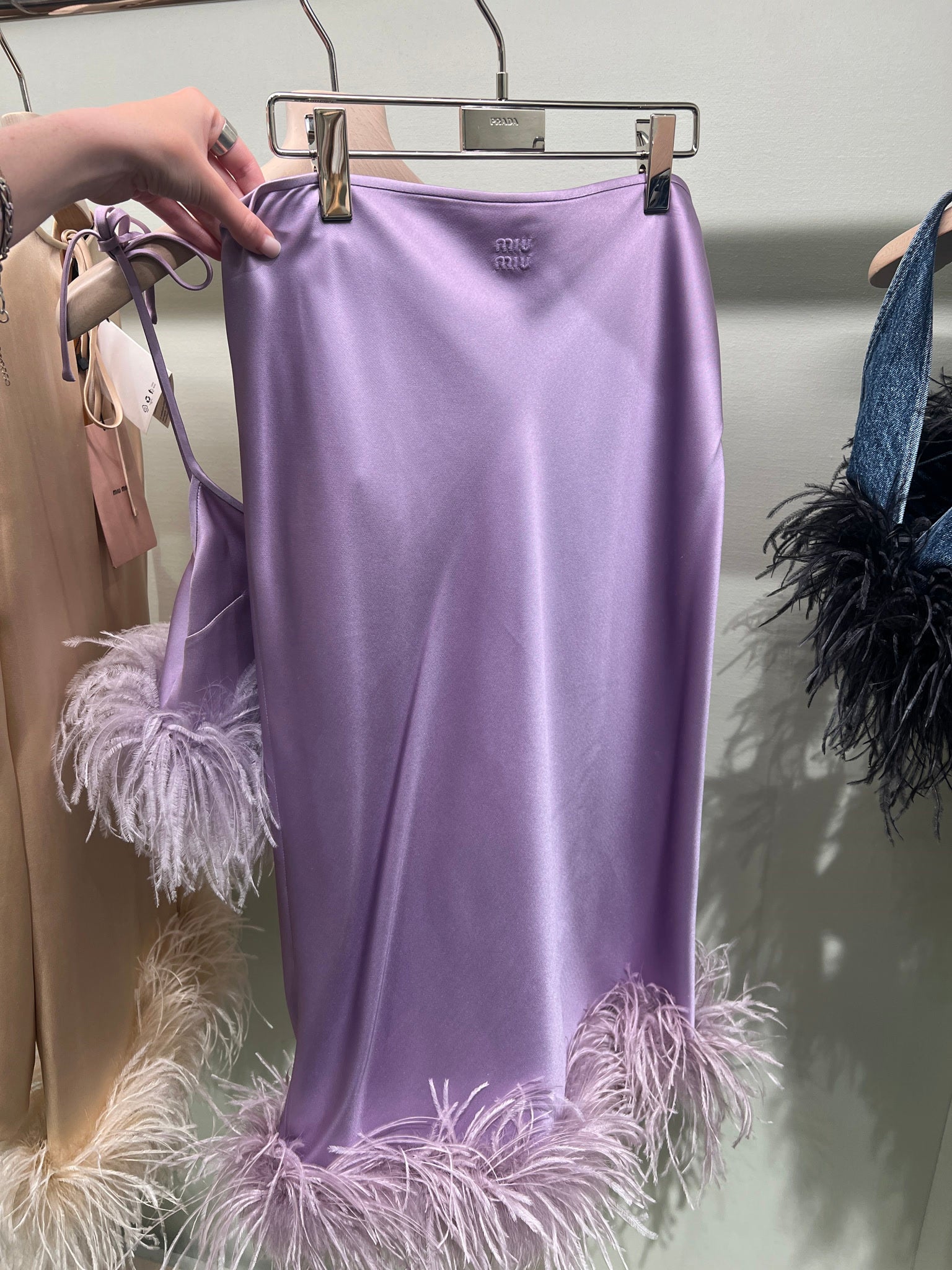 Miu Miu feather - trim midi skirt purpleMiu Miu