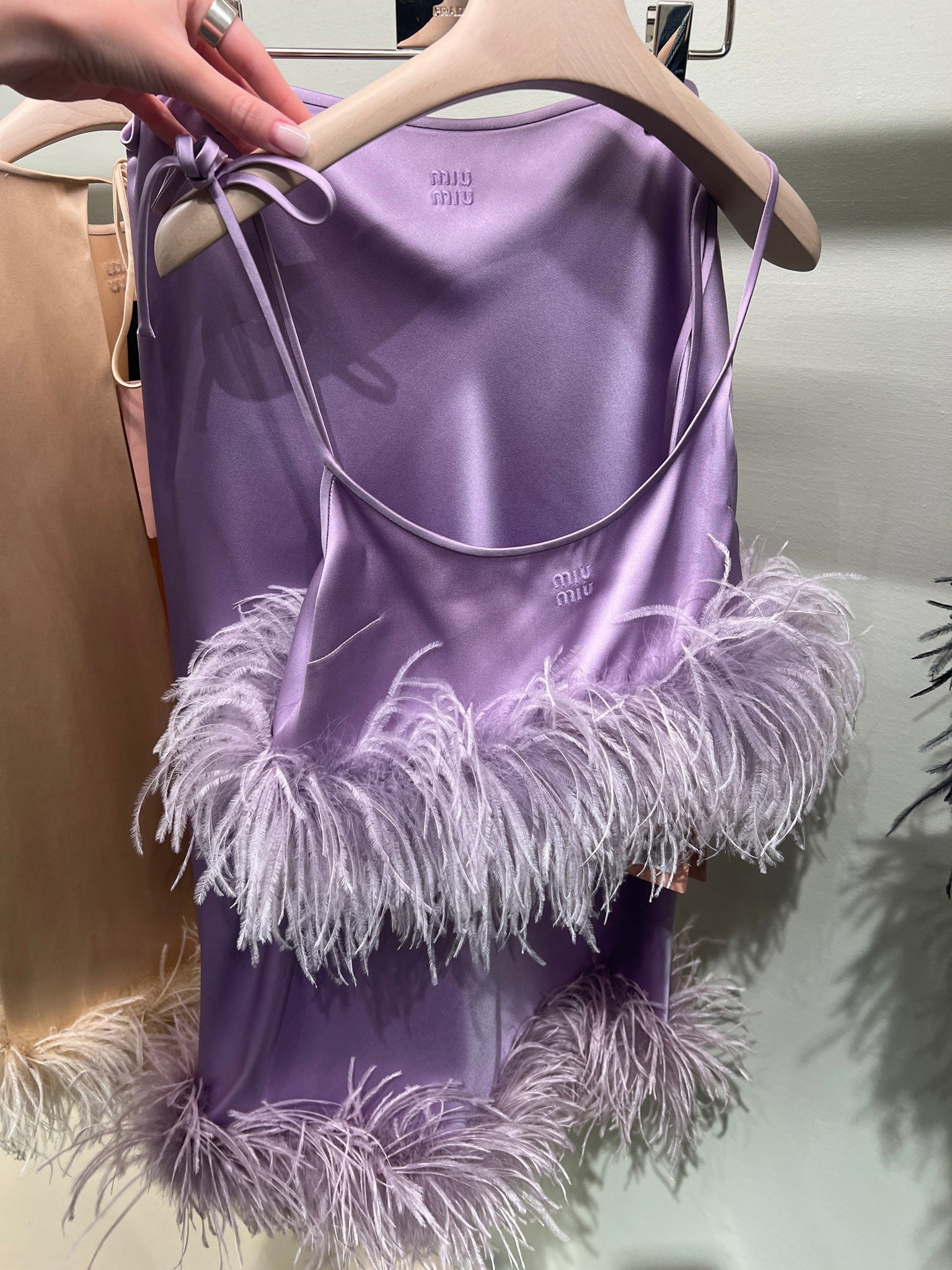 Miu Miu feather - trim midi skirt purpleMiu Miu