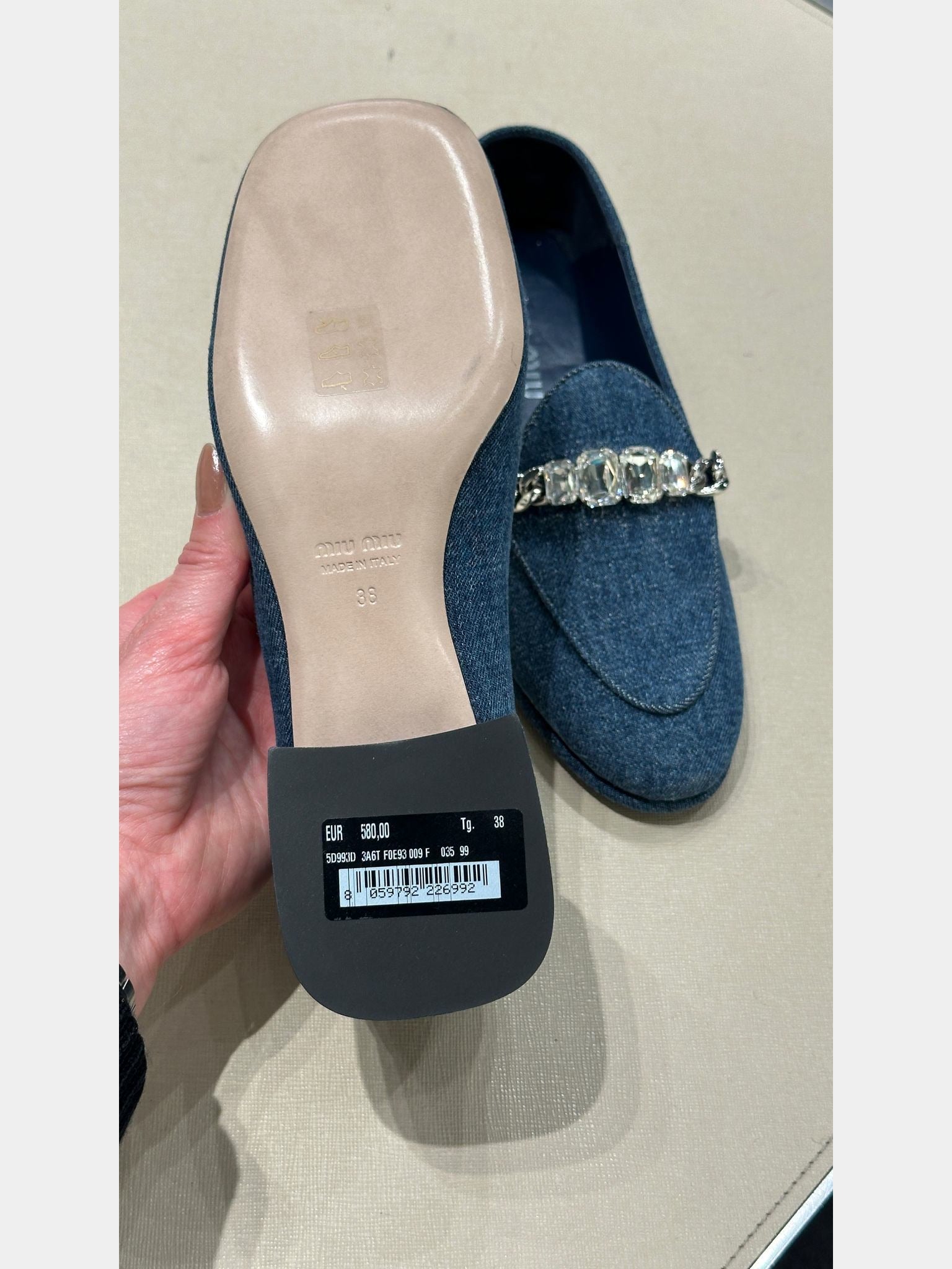 Miu Miu Jeweled Denim LoafersMiu Miu