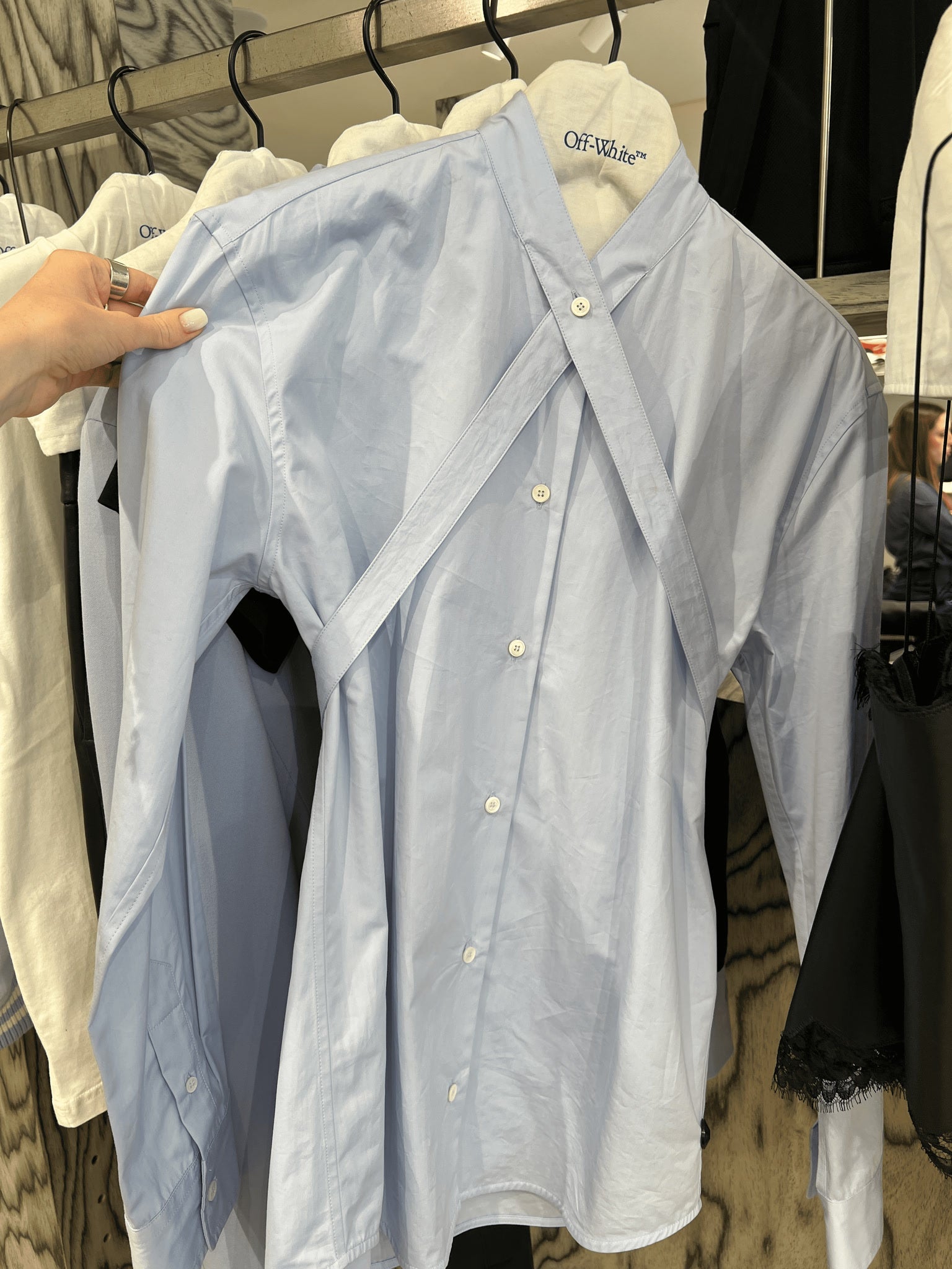 Off - White Damska koszula popelinowa błękitnaOff - white