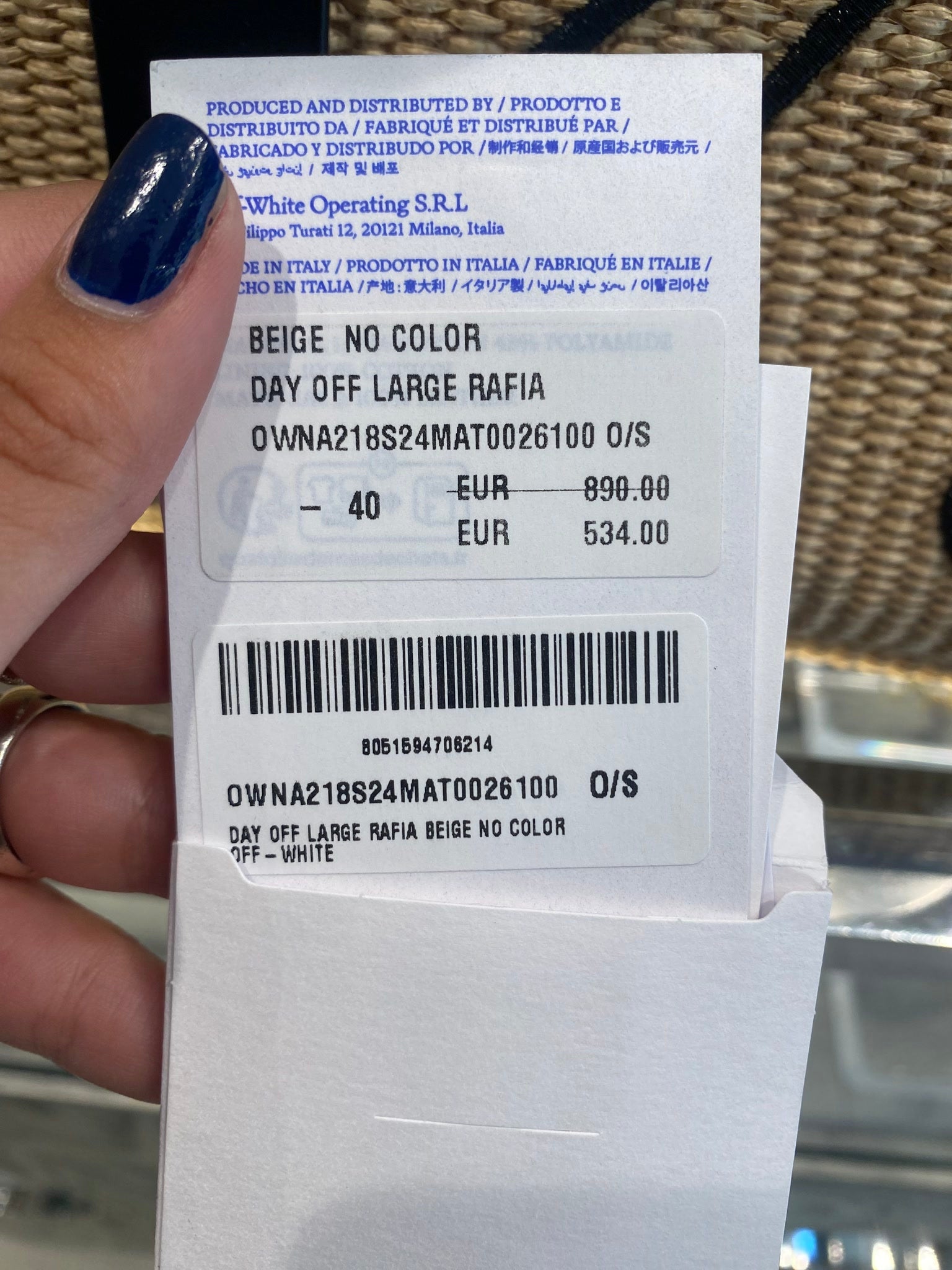 Off - White Damska torba Day Off Large Rafia beżowaOff - white