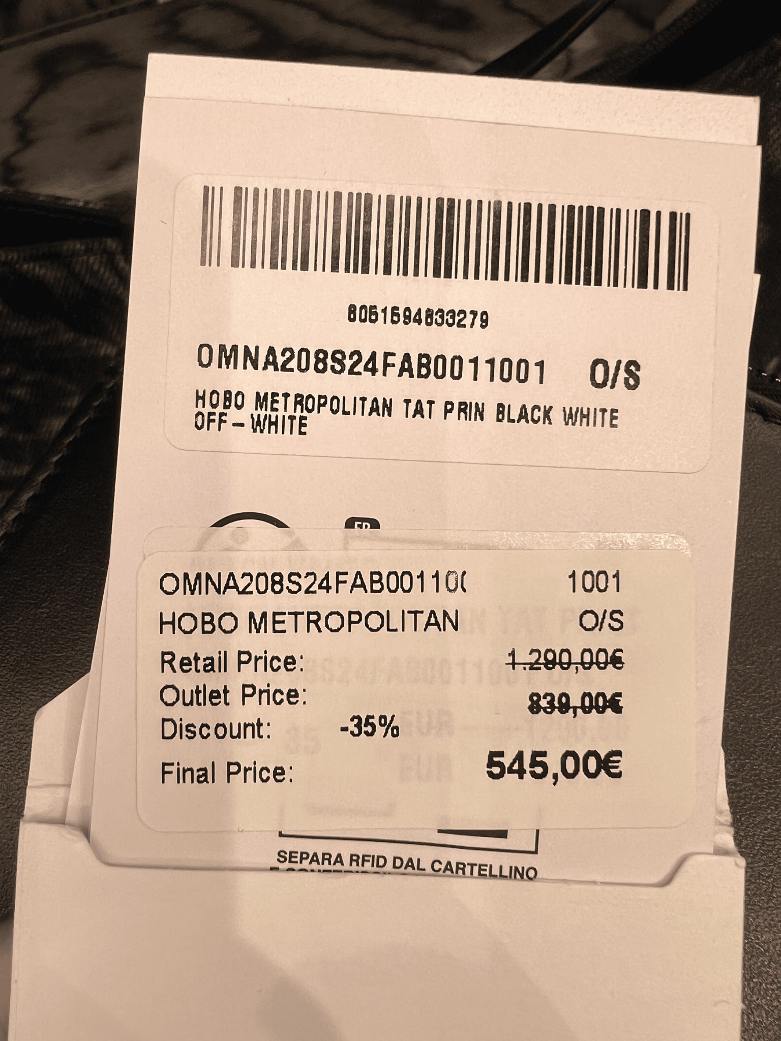 Off - White Damska torba Hobo Metropolitan czarna białaOff - white