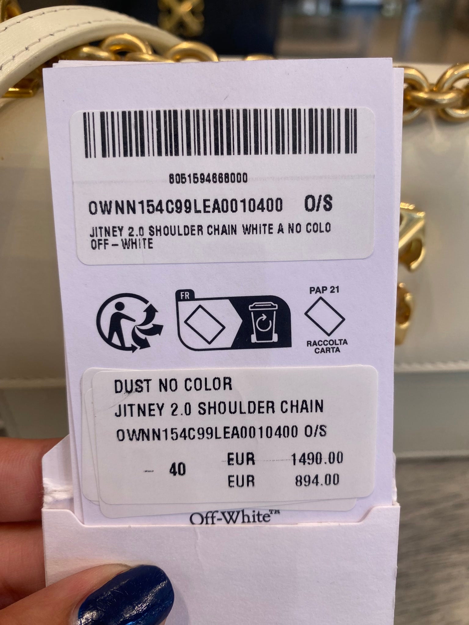 Off - White Damska torebka Jitney 2.0 na ramię białaOff - white