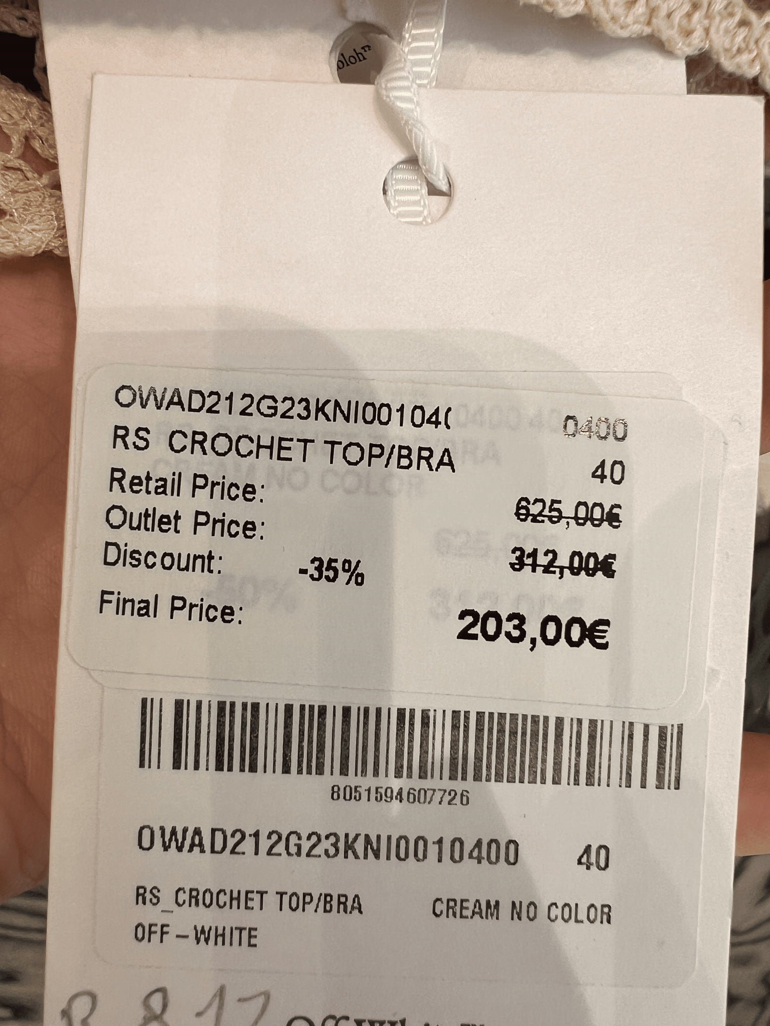 Off - White Damski top na szydełku kremowyOff - white