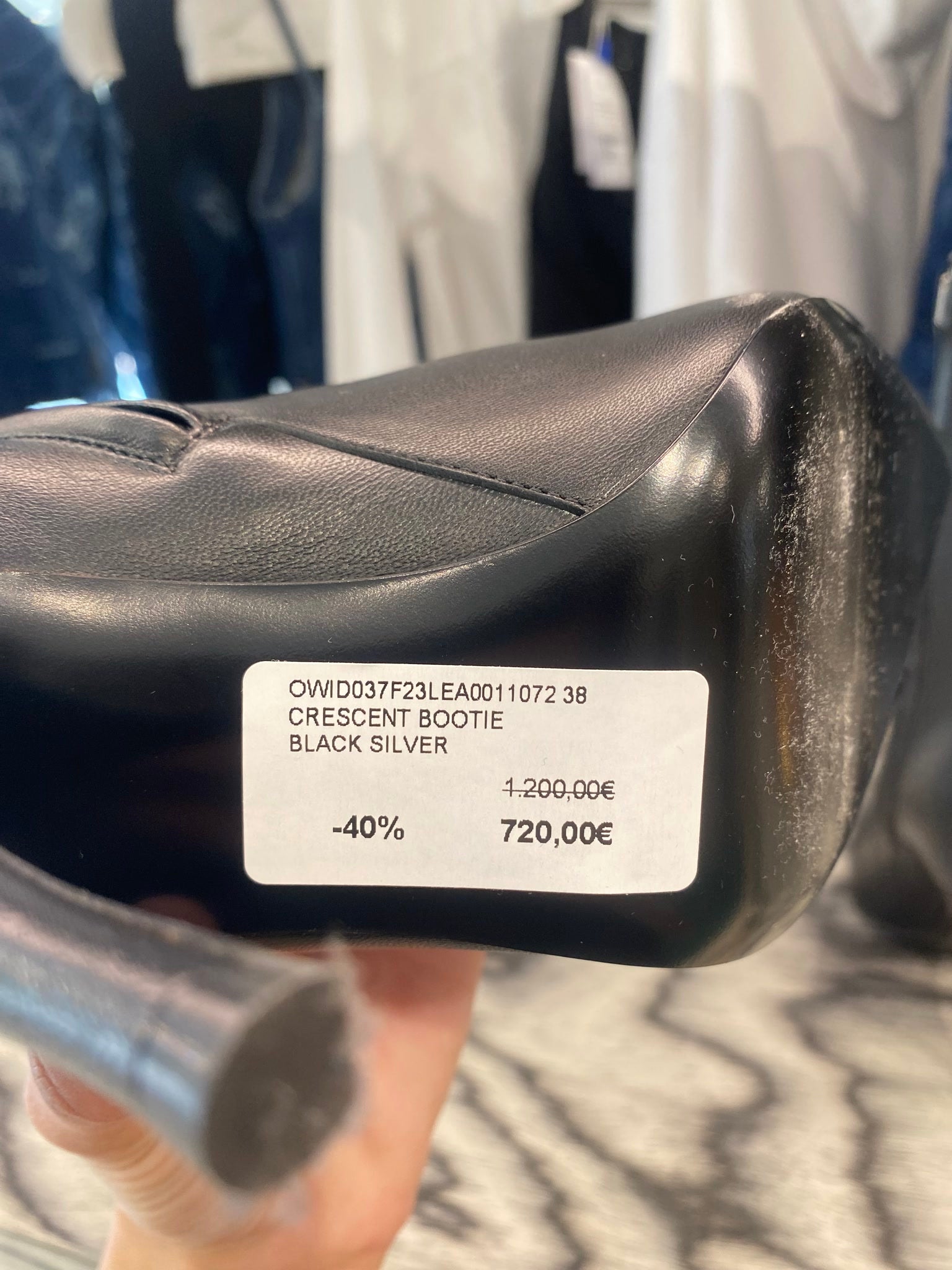 Off - White Damskie botki skórzane czarne srebrneOff - white