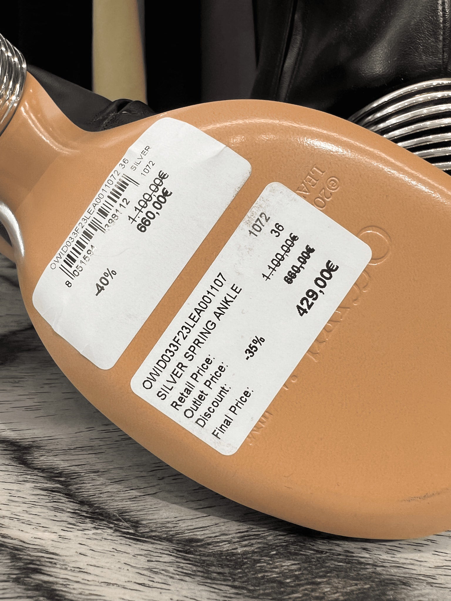 Off - White Damskie czarne botki skórzaneOff - white