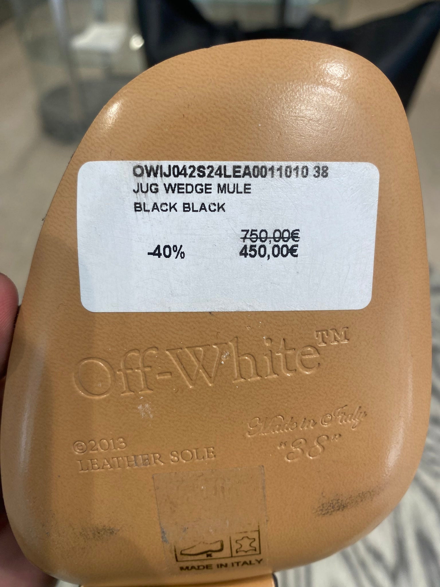 Off - White Damskie Klapki Czarne SkórzaneOff - white
