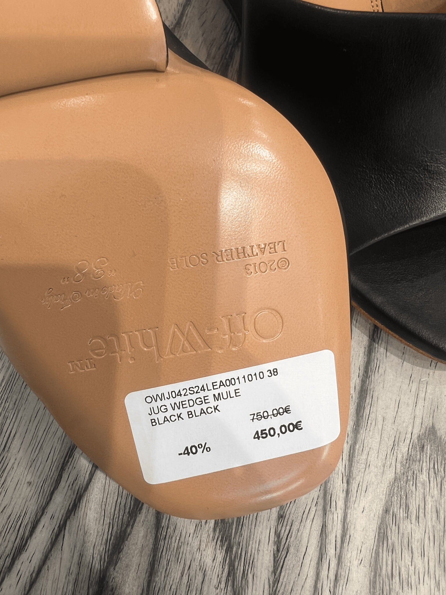 Off - White Damskie mule skórzane czarneOff - white