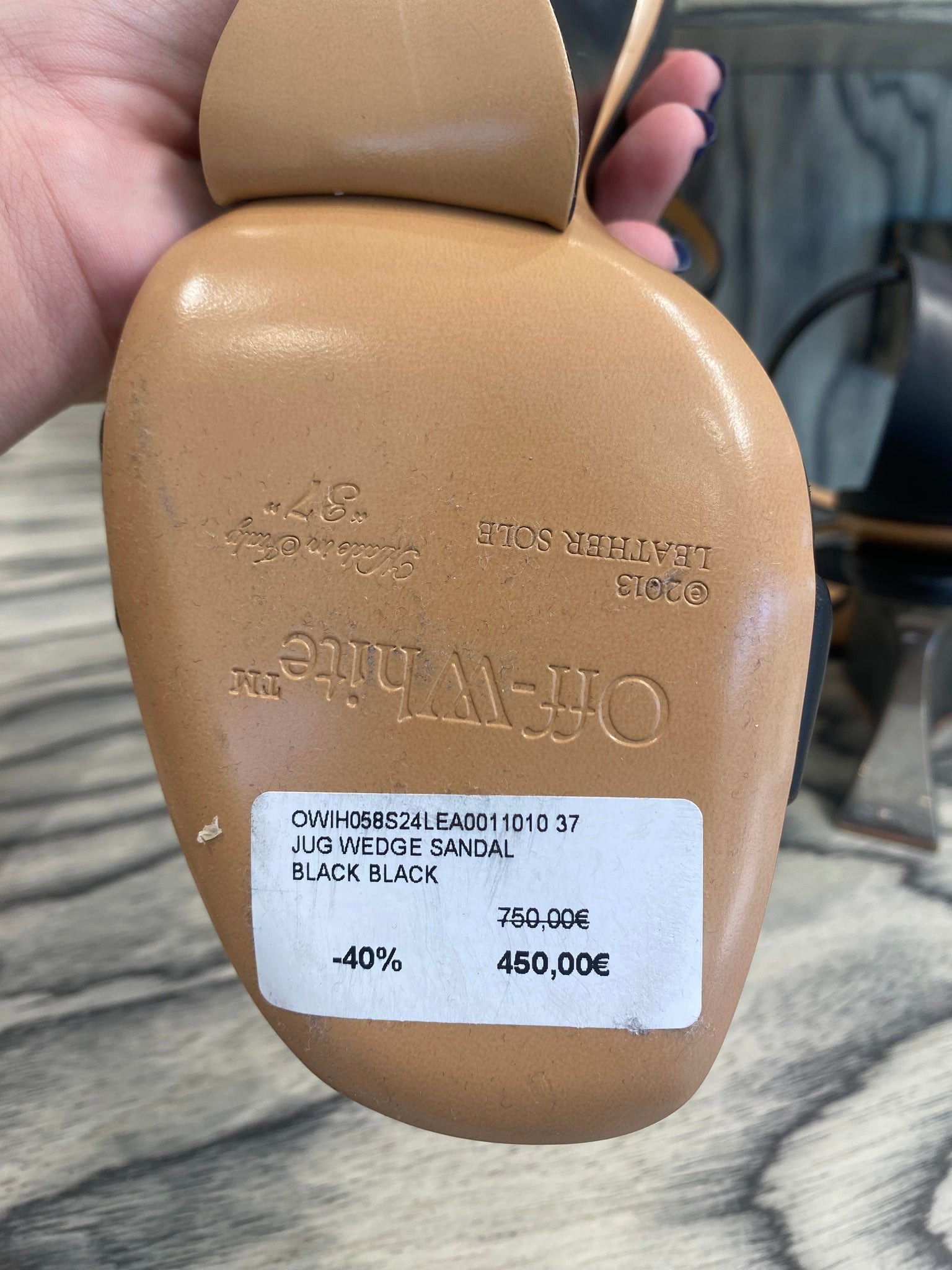 Off - White Damskie sandały na koturnie czarneOff - white