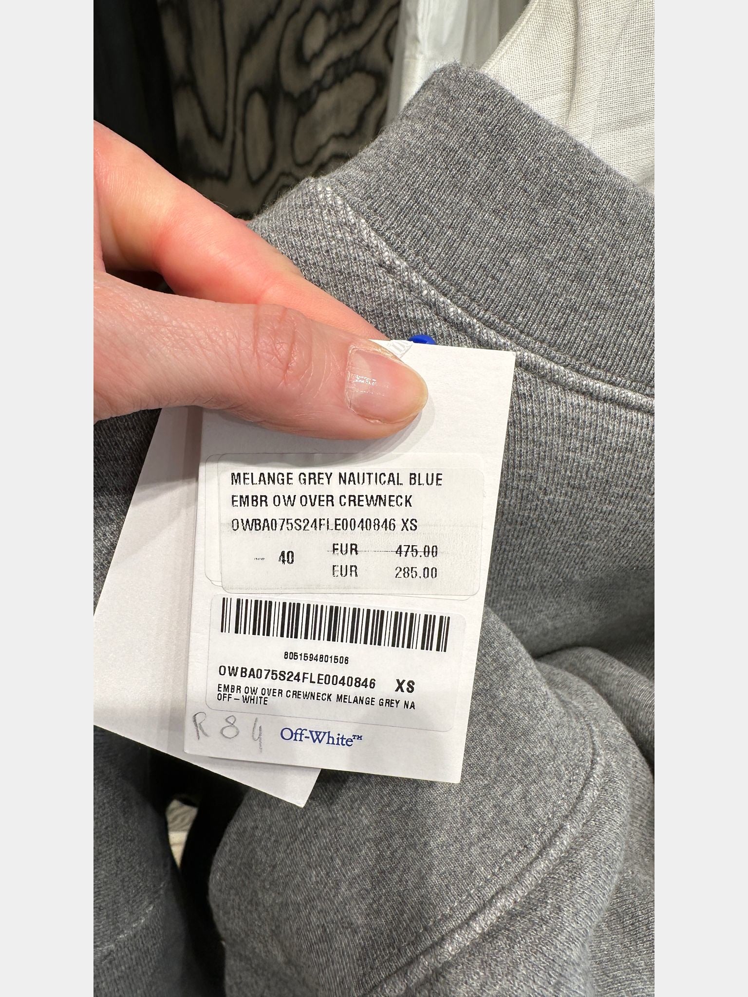 Off - White Melange Grey Nautical Blue CrewneckOff - White