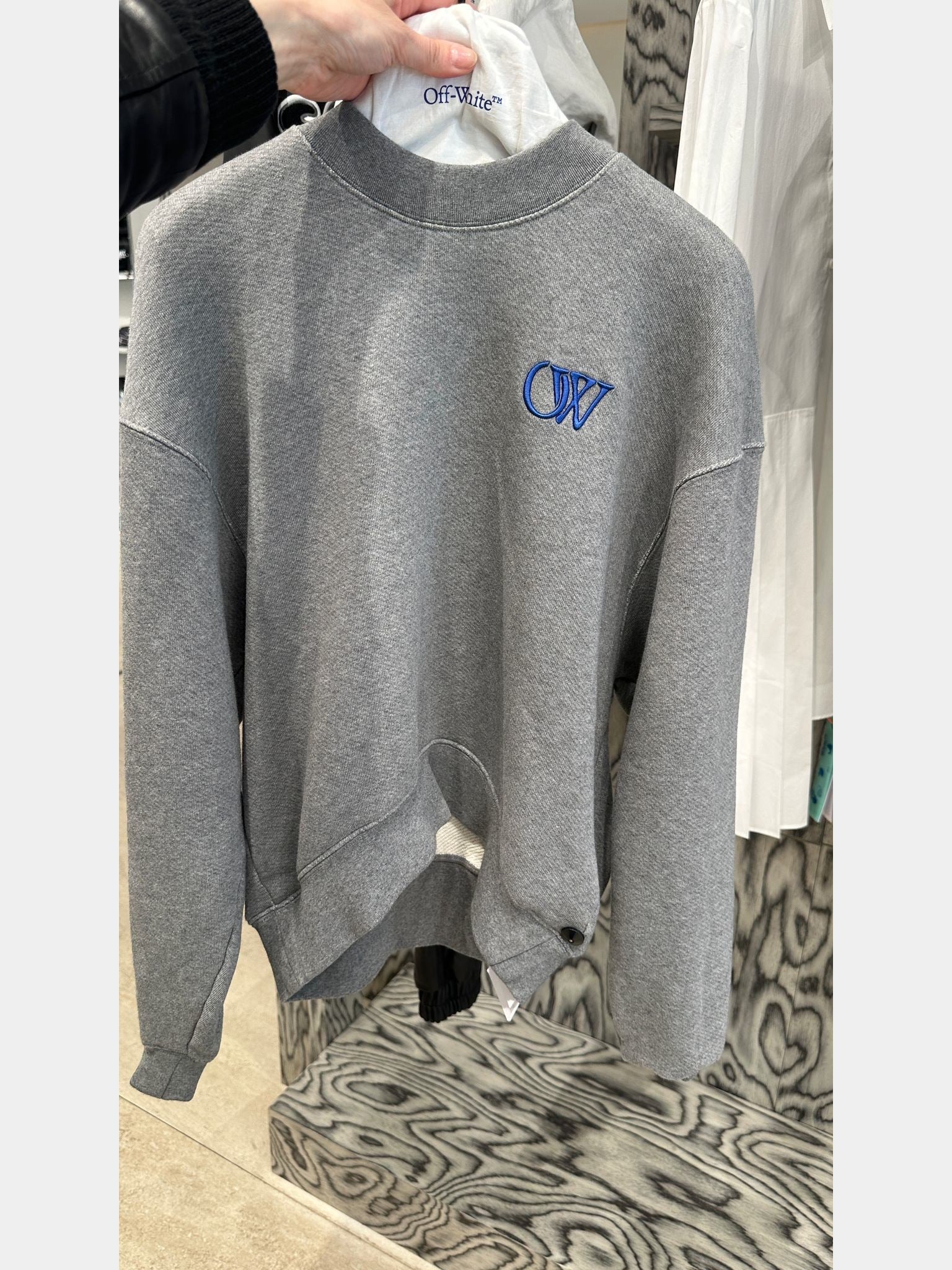 Off - White Melange Grey Nautical Blue CrewneckOff - White