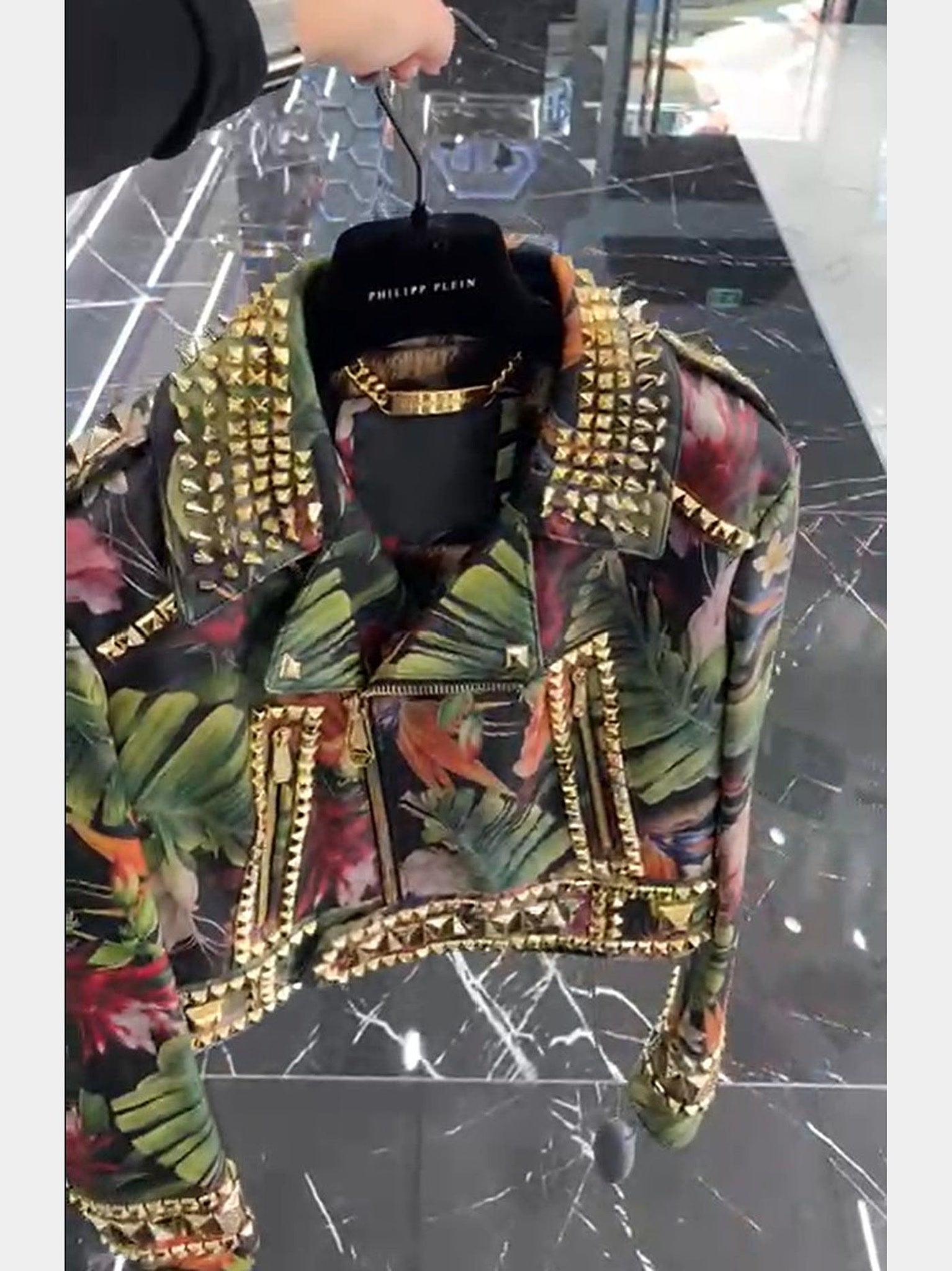 Philipp Plein Leather Biker Cropped FlowersPhilipp Plein
