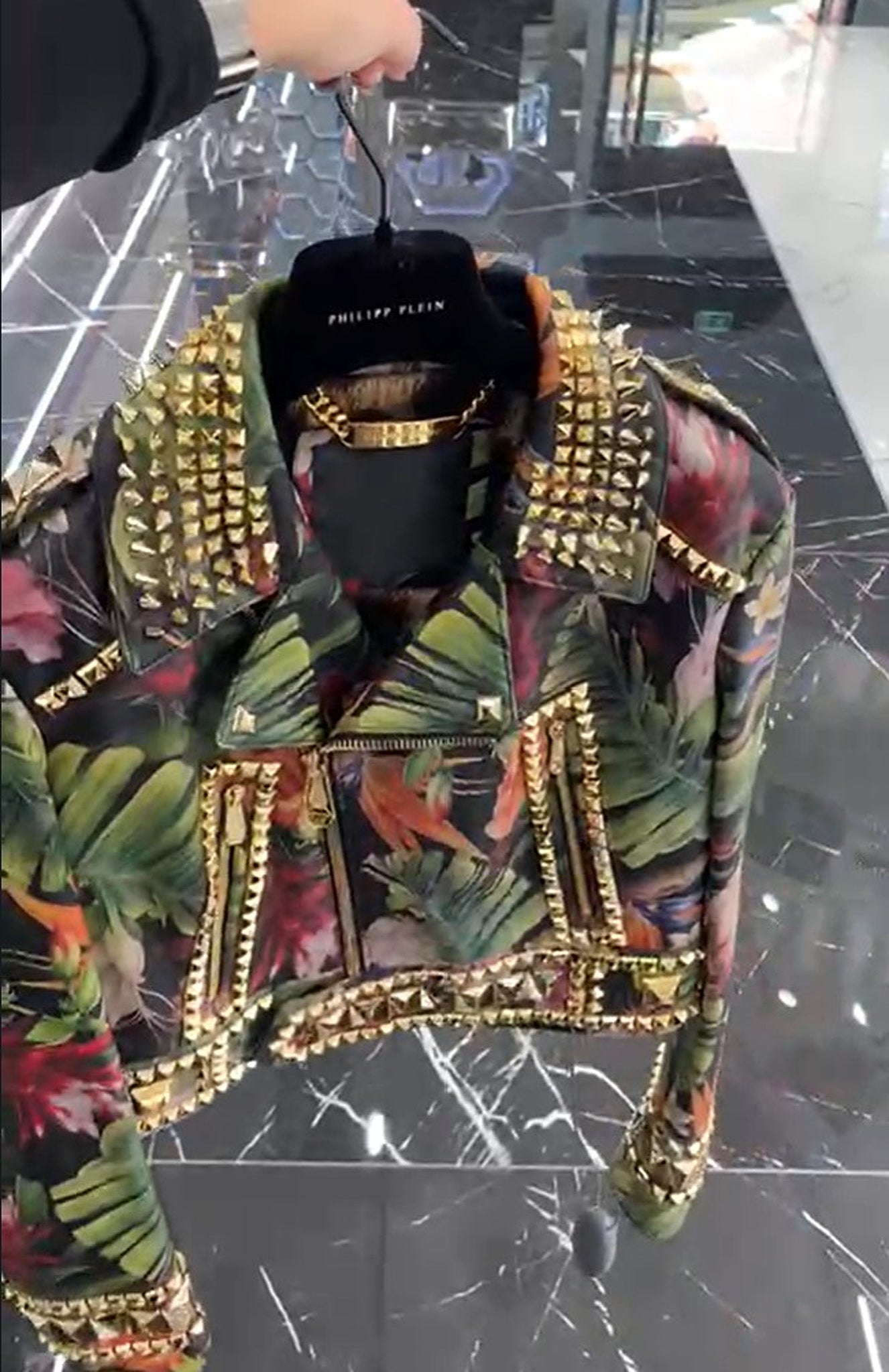 Philipp Plein Leather Biker Cropped FlowersPhilipp Plein