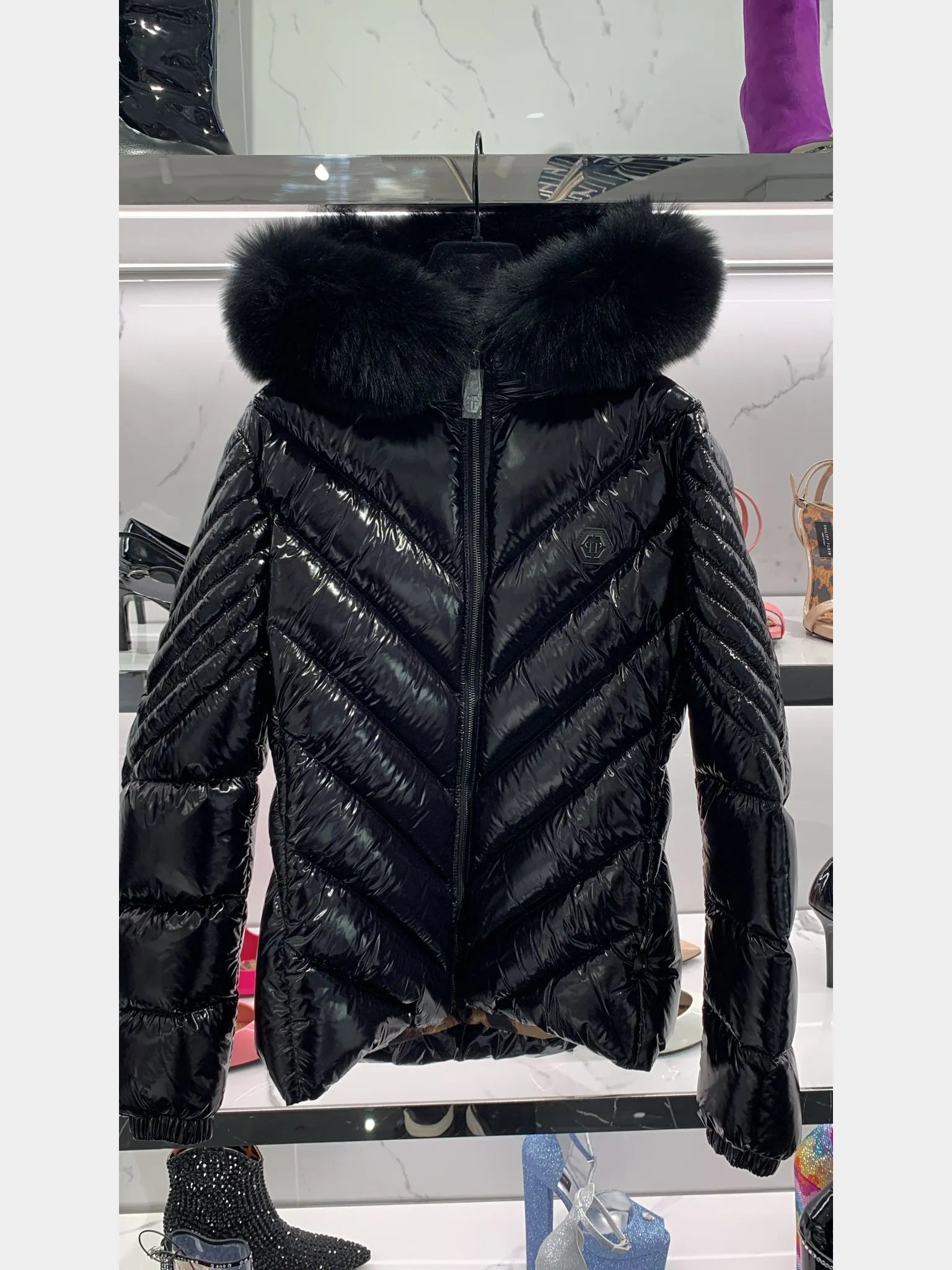 Philipp Plein Nylon Down Jacket with FurPhilipp Plein