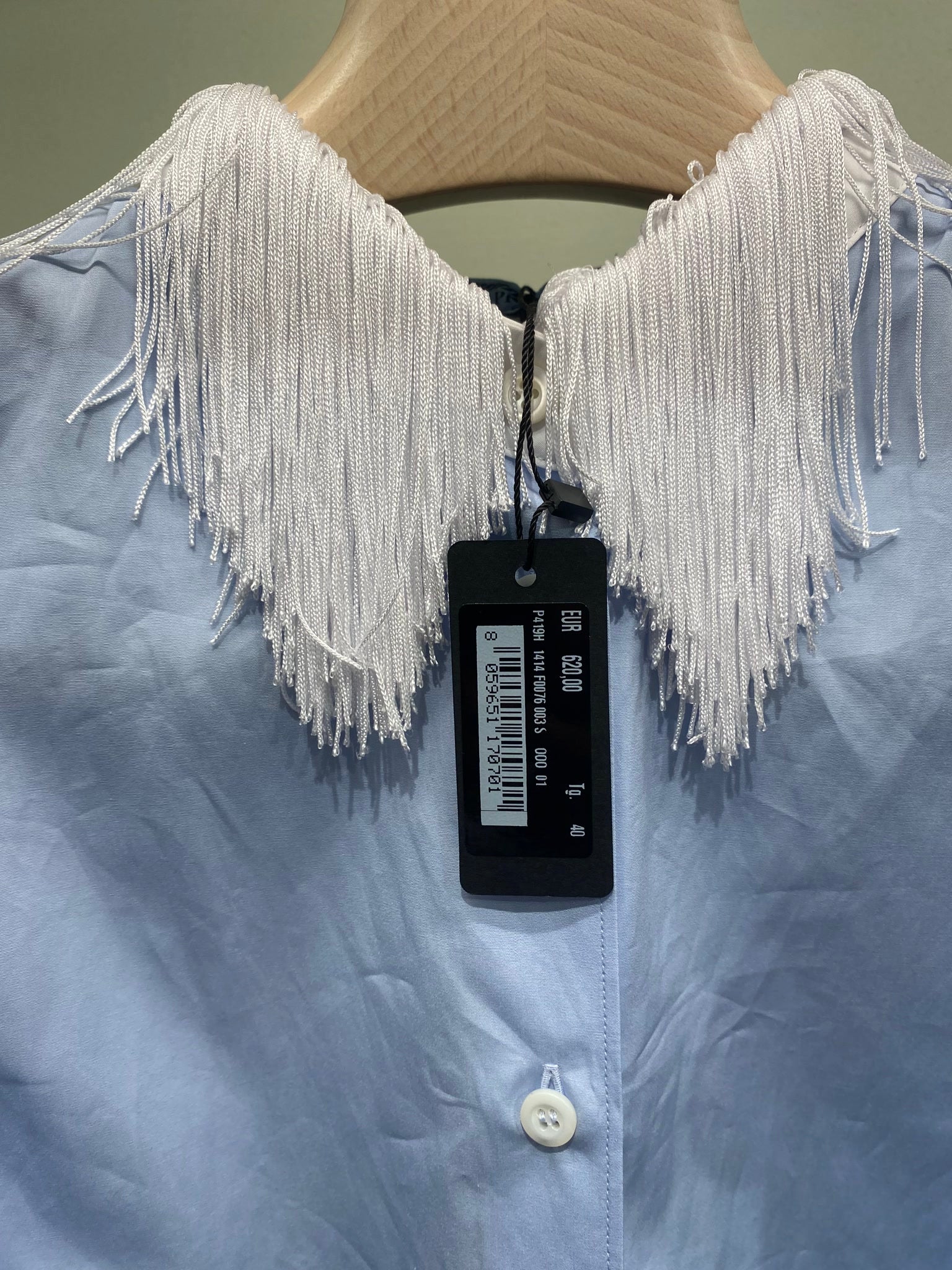 Prada Damska koszula niebieska z frędzlamiPrada