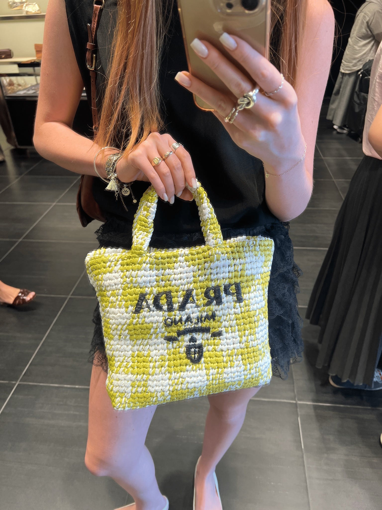 Prada Damska torebka na ramię plecionaPrada