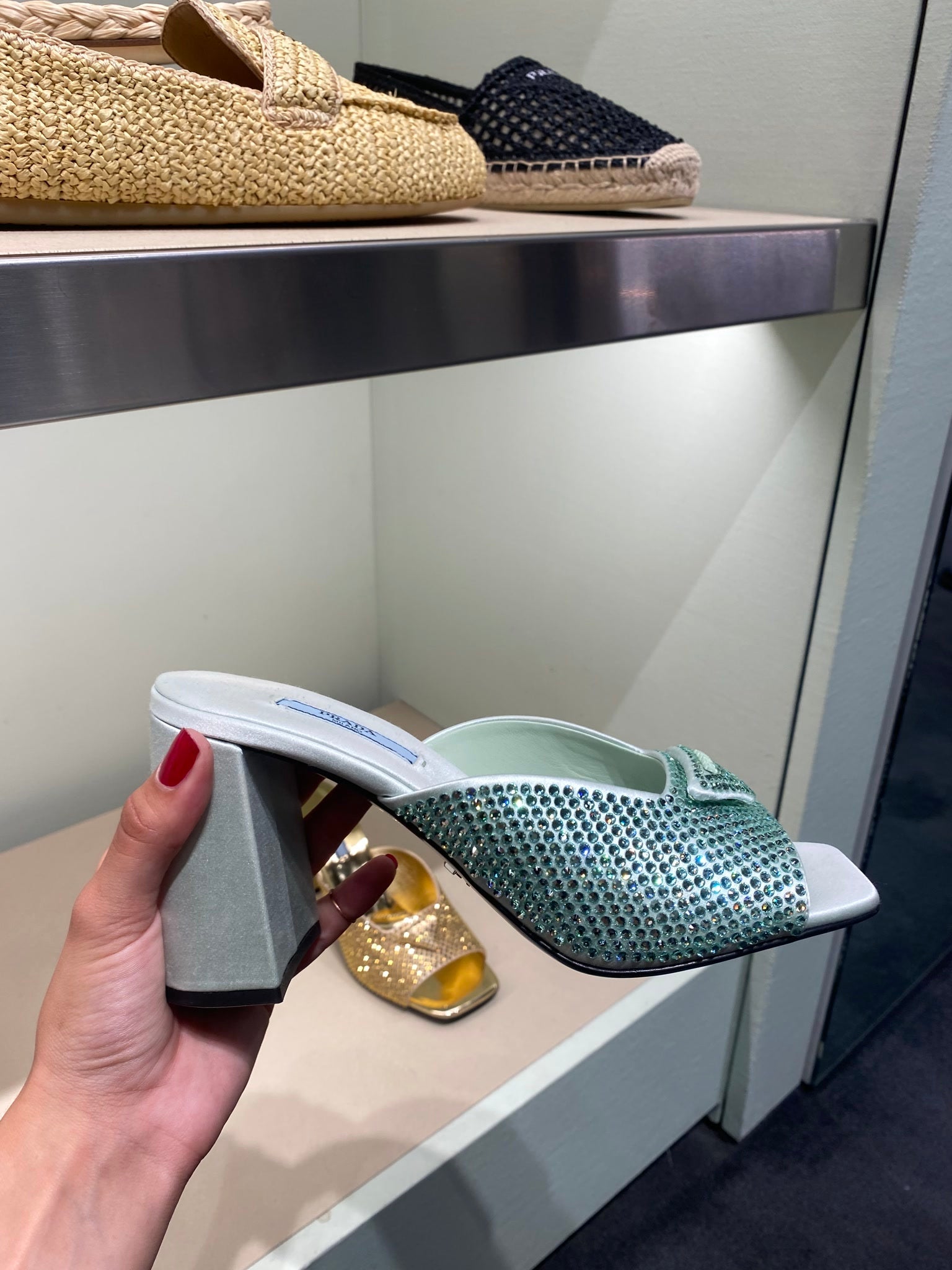 Prada Damskie czółenka velvet miętowePrada