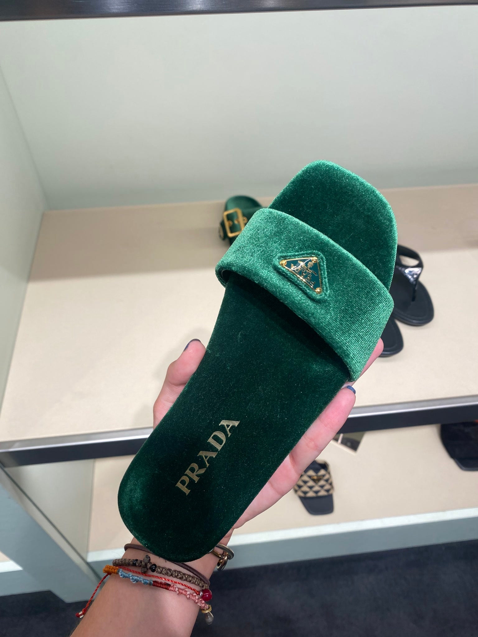 Prada Damskie sandały skórzane zielonePrada