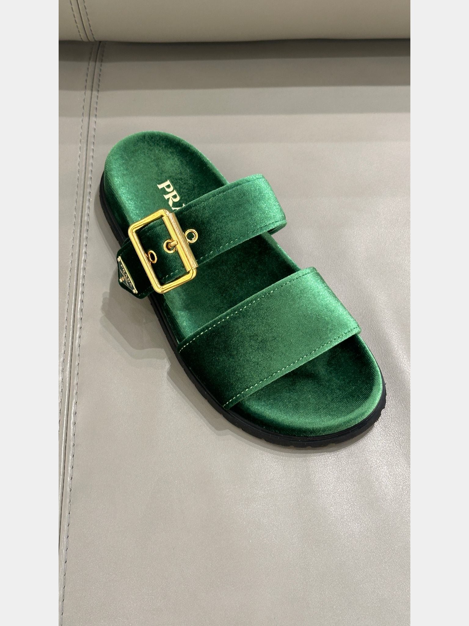 Prada Green Velvet SlidesPrada