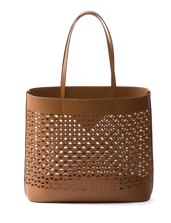 Prada logo - perforated leather tote bag brownPrada