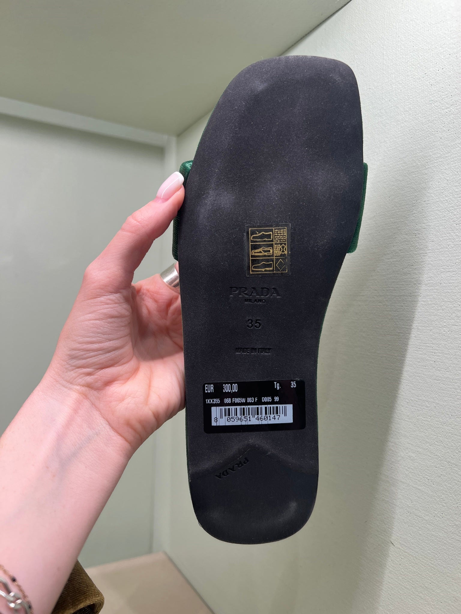 Prada triangle - logo velvet slides greenPrada