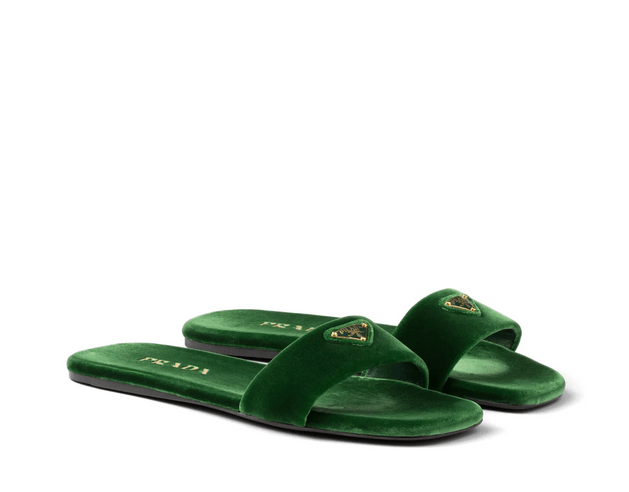 Prada triangle - logo velvet slides greenPrada