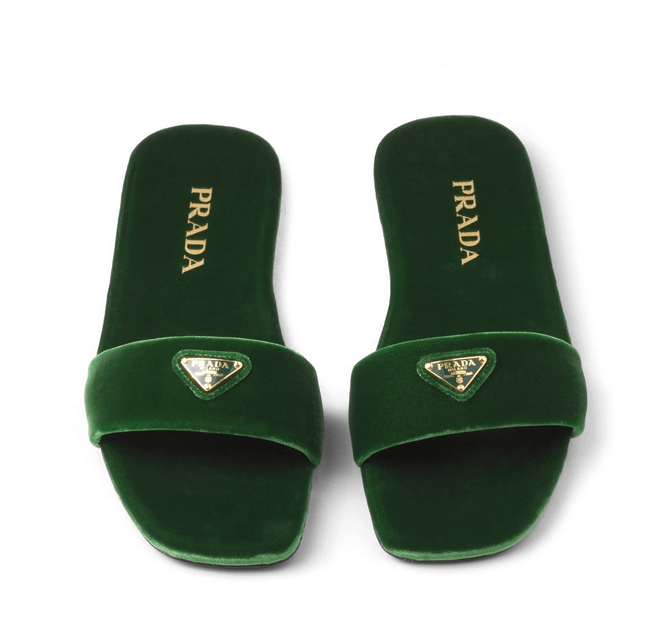 Prada triangle - logo velvet slides greenPrada