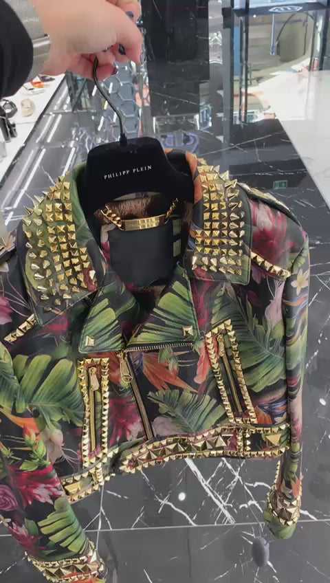 LEATHER BIKER CROPPED FLOWERS