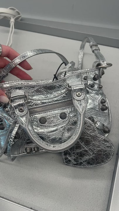 Balenciaga Damska torebka srebrna Neo Cagole Tote Mini