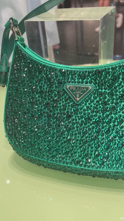 Prada Damska torebka zielona z kryształami