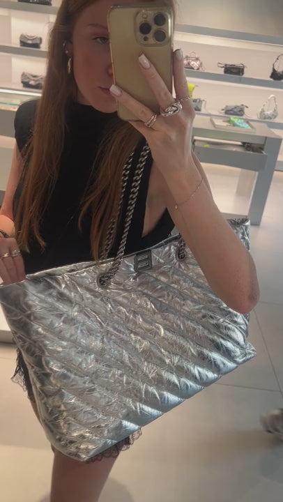 Balenciaga Damska torebka metalizowana srebrna