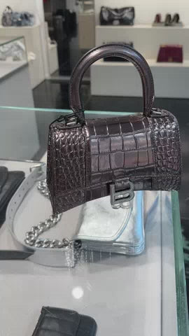 Hourglass Top Handle Metal Embo Shiny Croc Calf As Dark Bronze